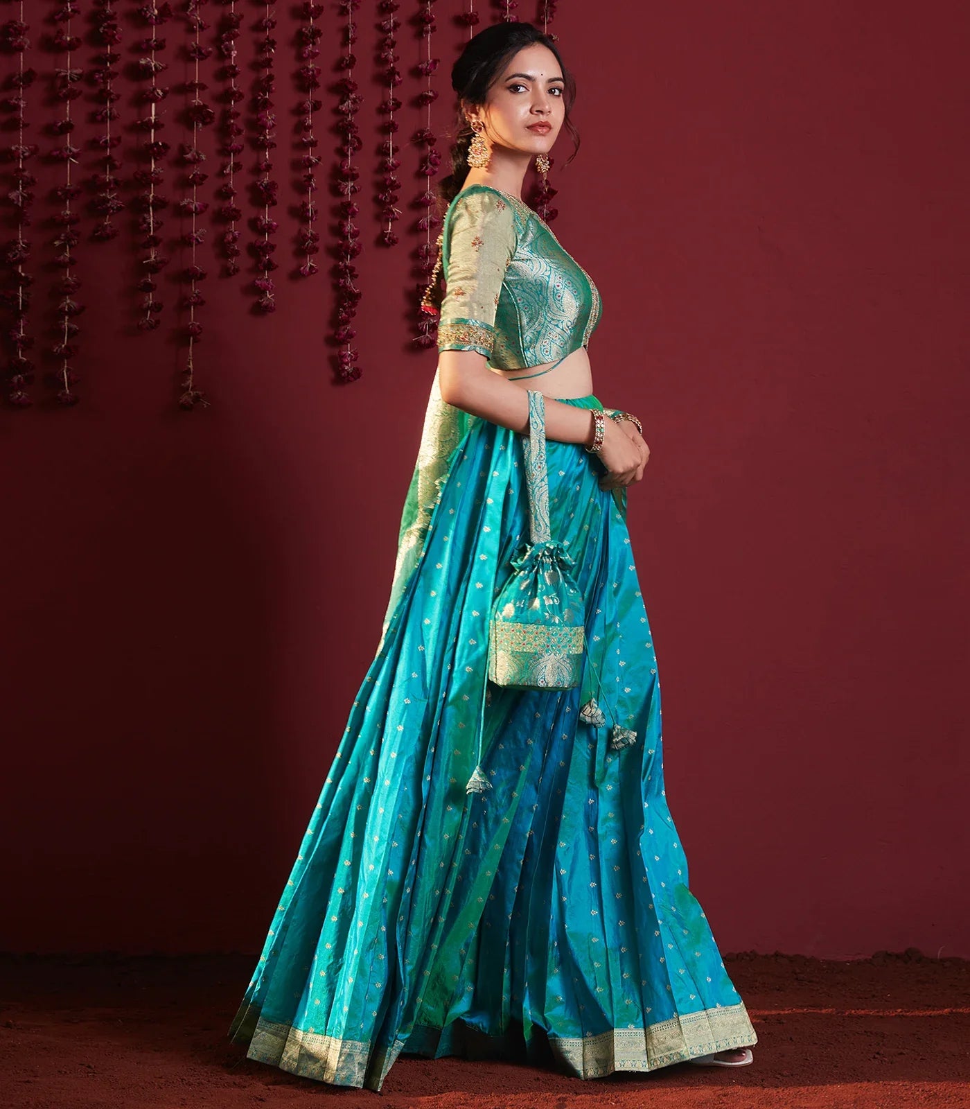 RmKV Aqua Green embroidered pure silk lehenga set -Aquamarine