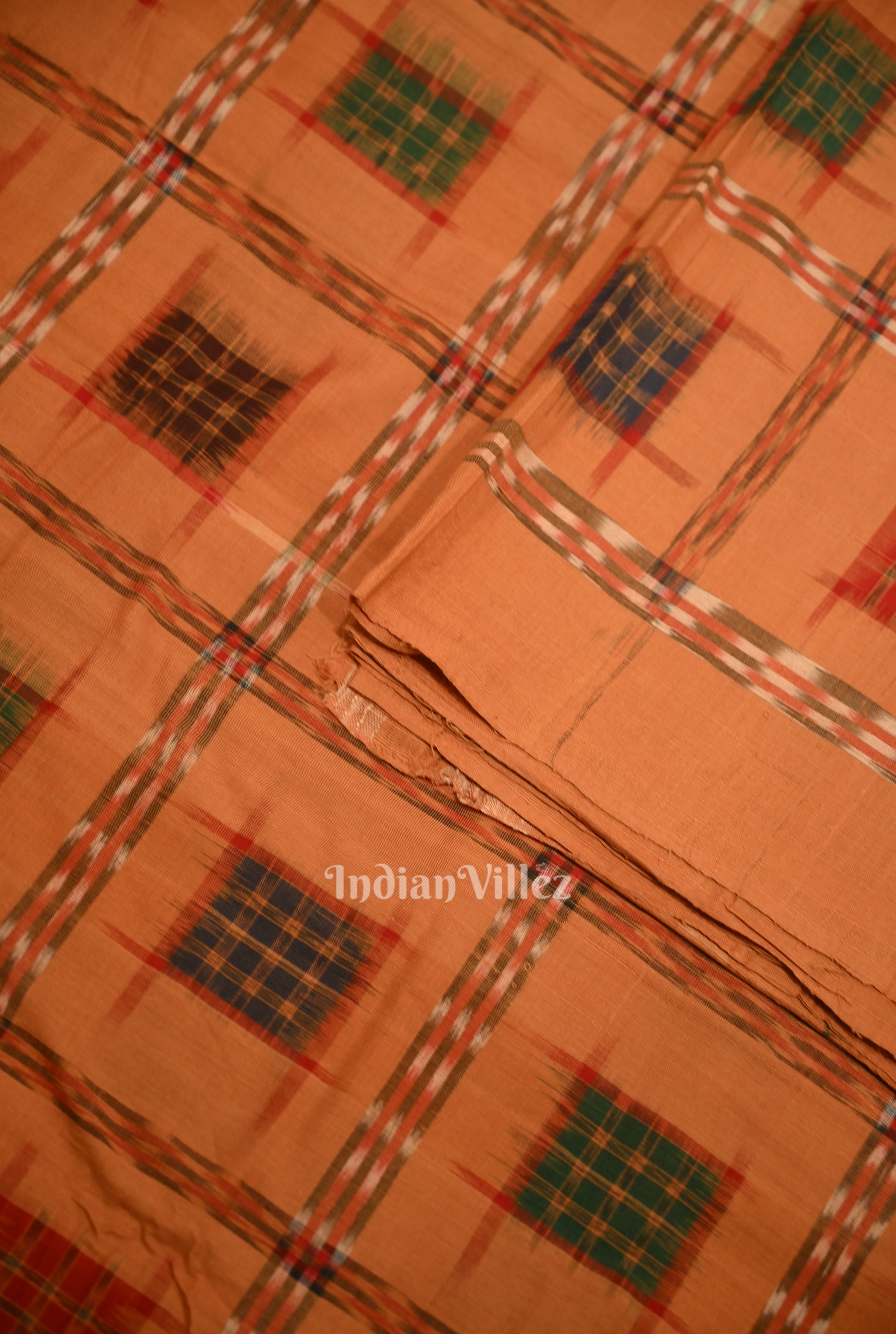 IndianVillèz Orange Ashwini Odisha Ikat Sambalpuri Cotton Fabric - view 2