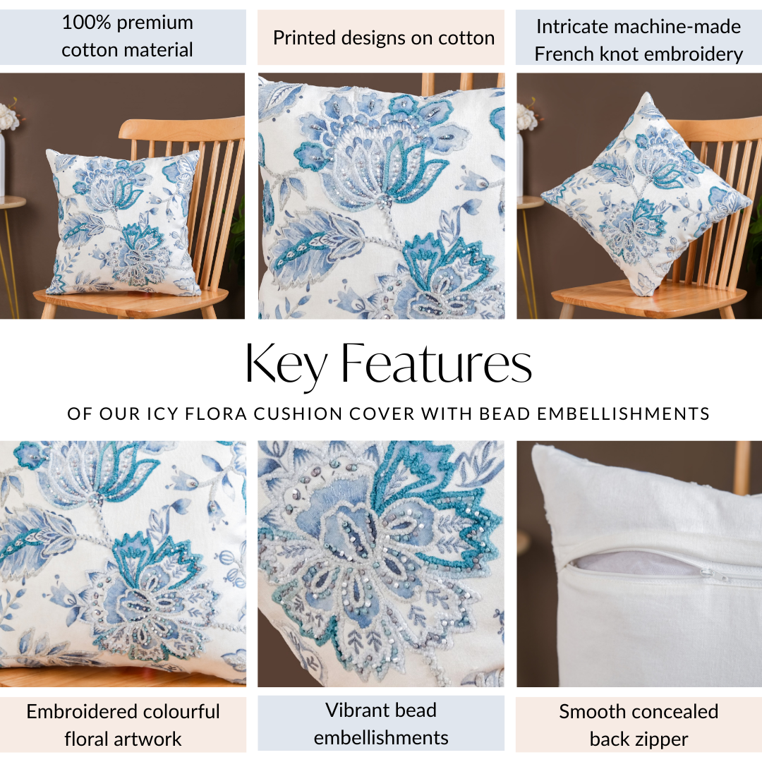 Nestasia Icy Flora Cushion Cover With Bead Embellishments 40x40 cm - view 5