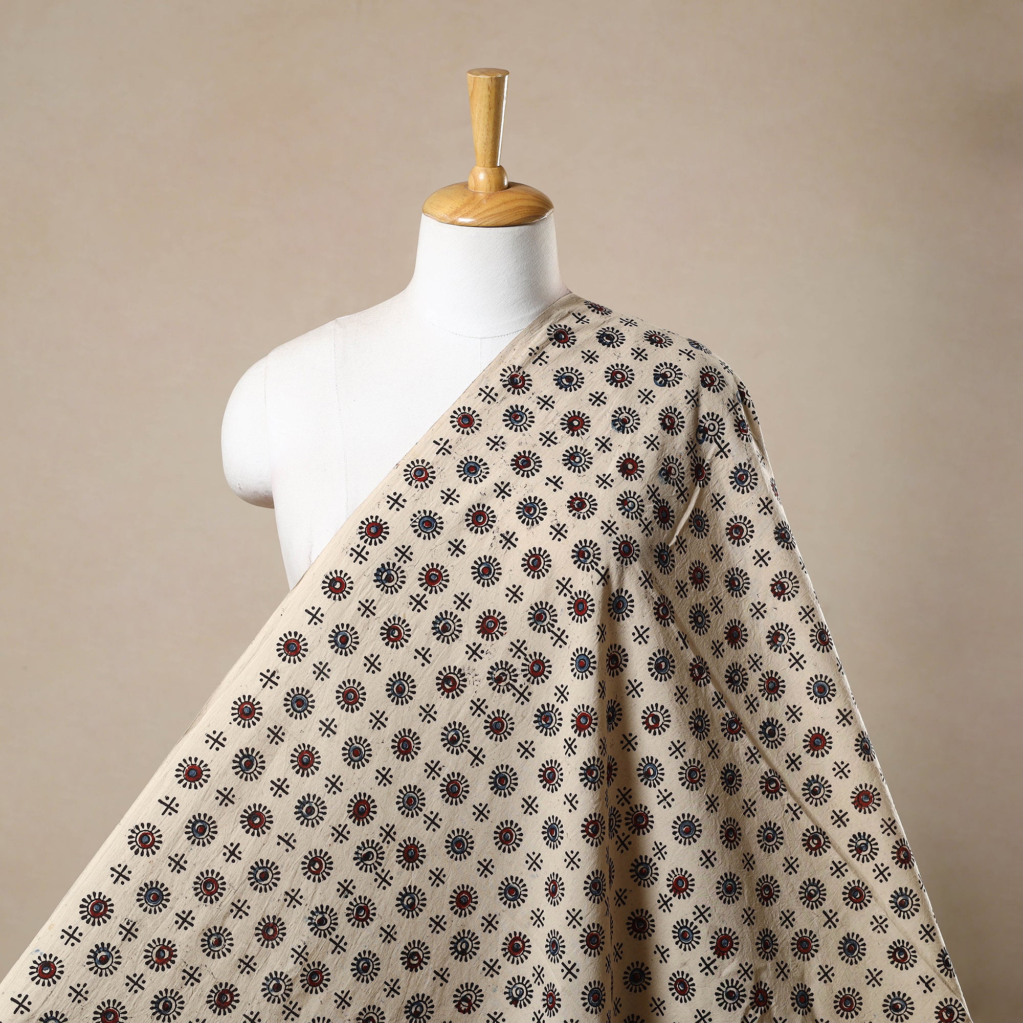KACHCHH JI CHHAAP Beige - Block Print Cotton Natural Dyed Ajrakh Fabric 49