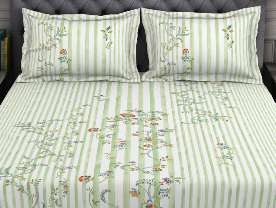 Spaces India Floral Light Green 100% Cotton King Size Bedsheet Organic Cotton - By Spaces - view 5