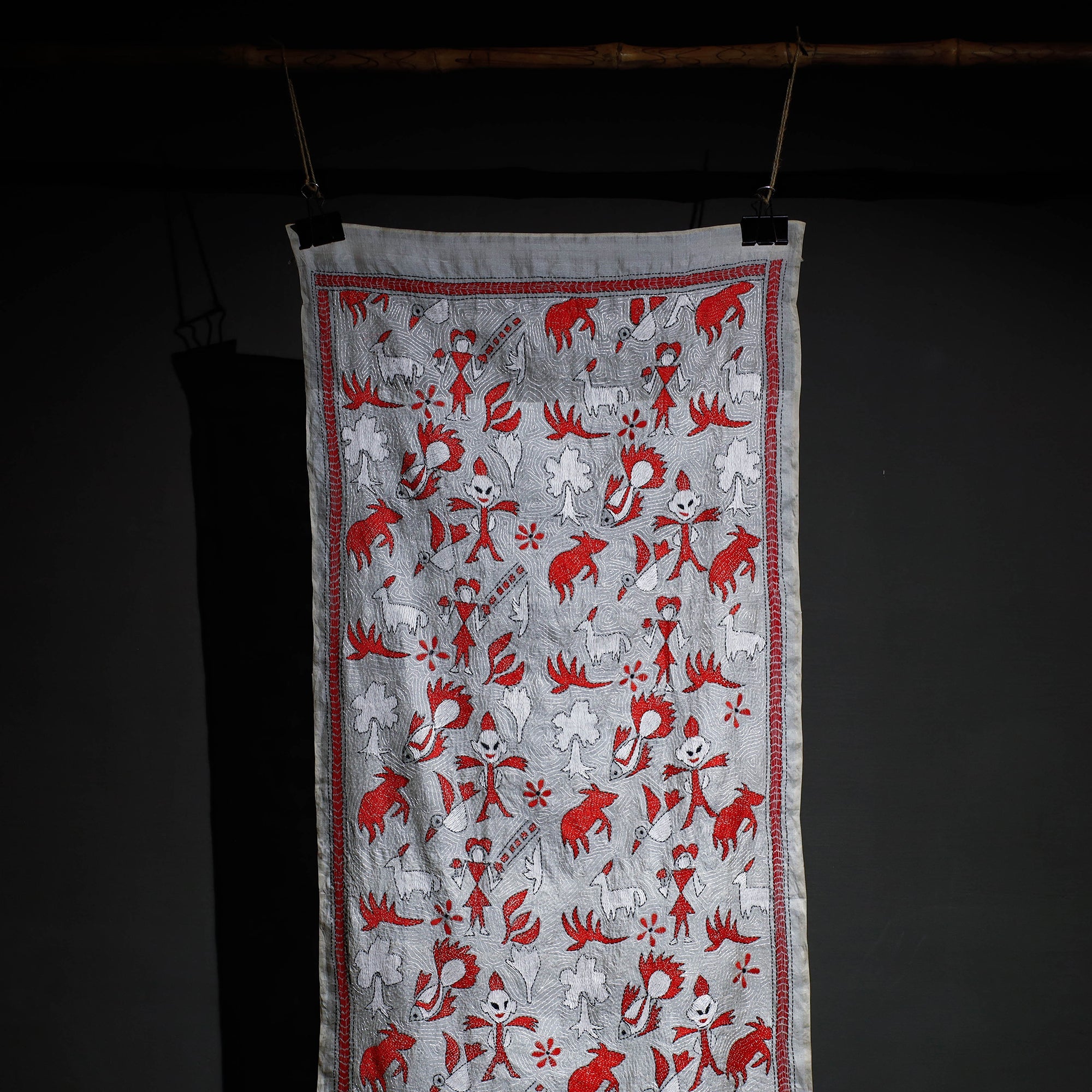 KHUSHBASH - HAPPY LOOM OF EAST Bengal Kantha Hand Embroidery Tussar Silk Wall Hanging (84 x 23 in) 21 - view 2