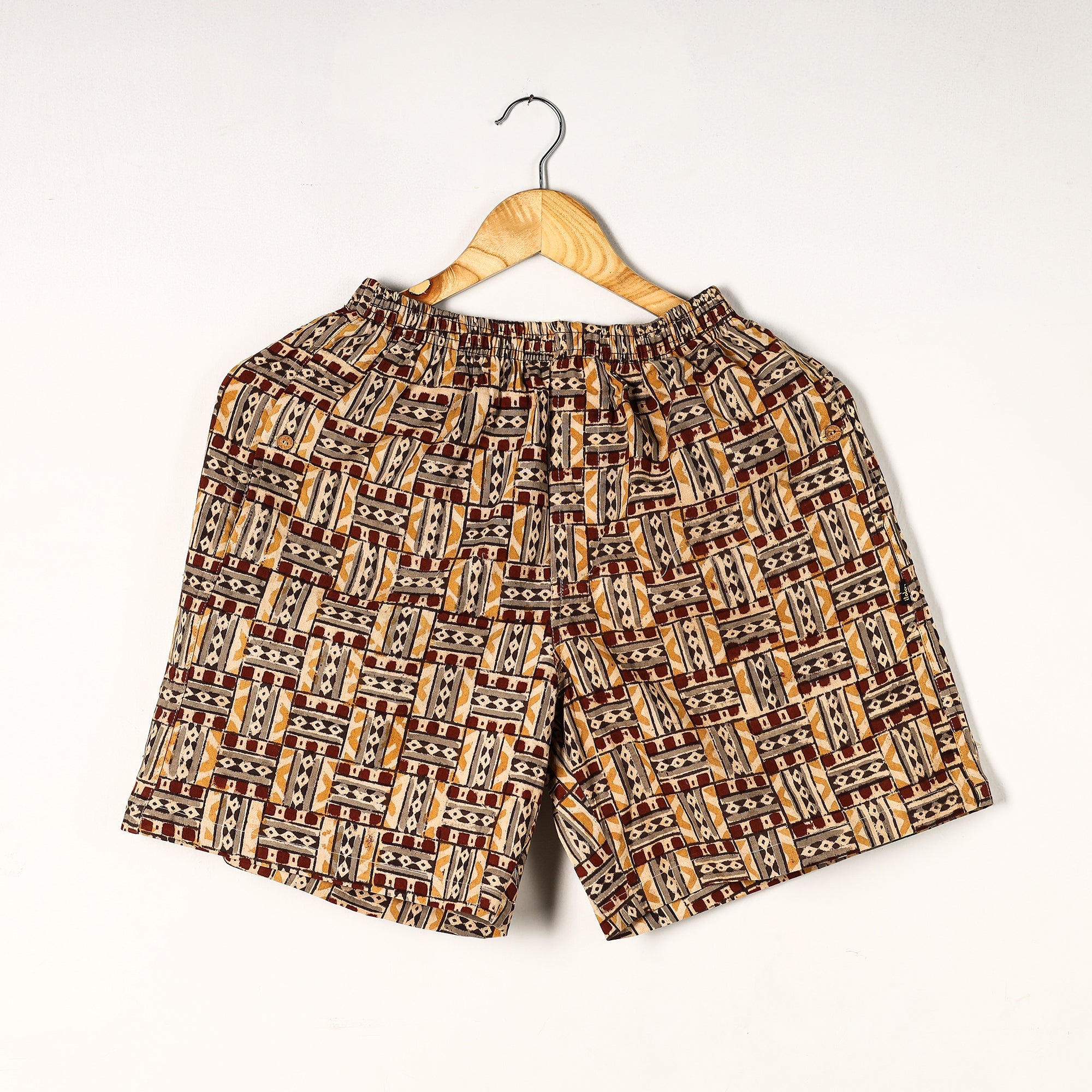Unisex boxer shorts – ITOKRI CASUALS Beige - Kalamkari Block Printed Cotton Unisex Boxer/Shorts
