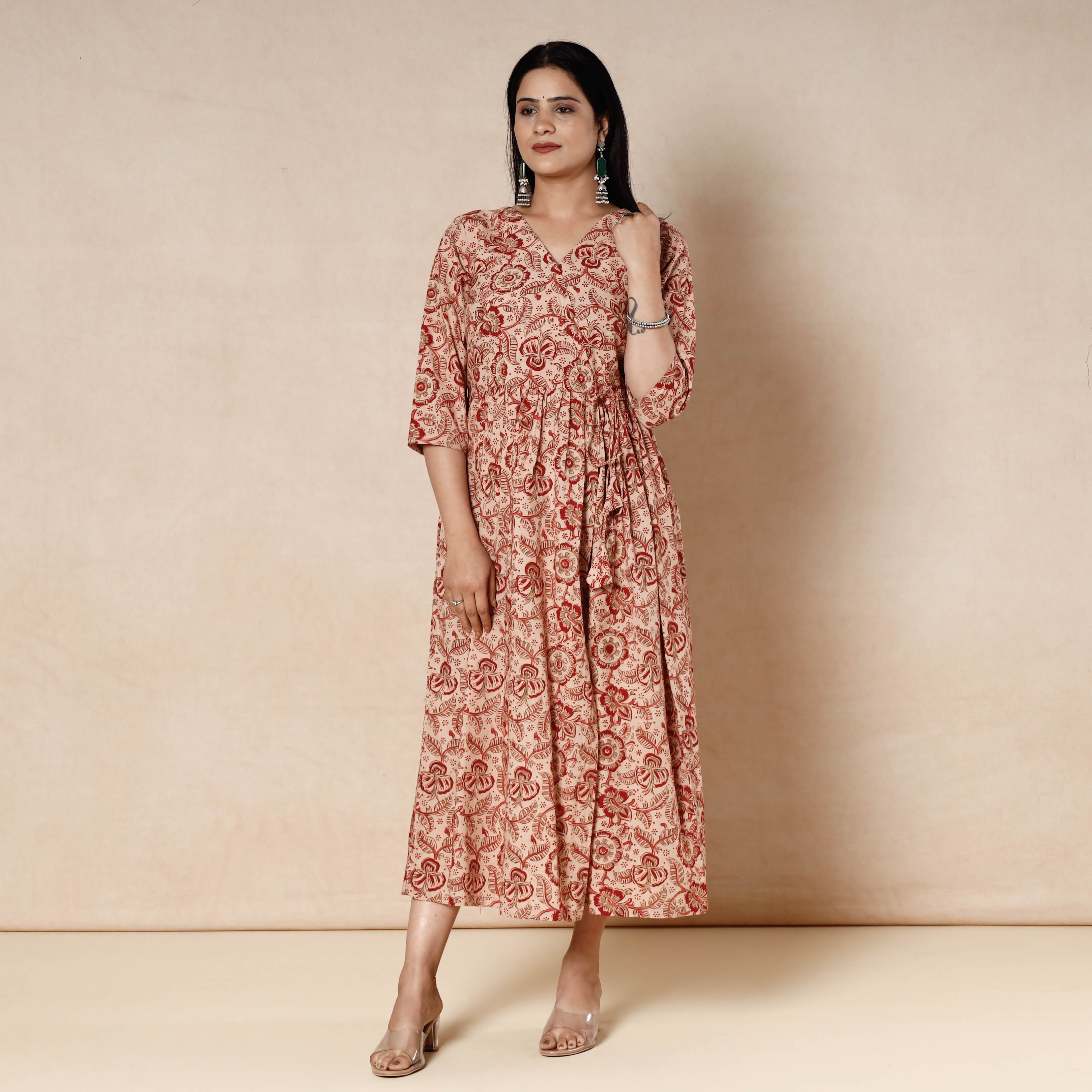 ITOKRI CASUALS Beige - Kalamkari Block Printed Cotton Flared Dress - view 2