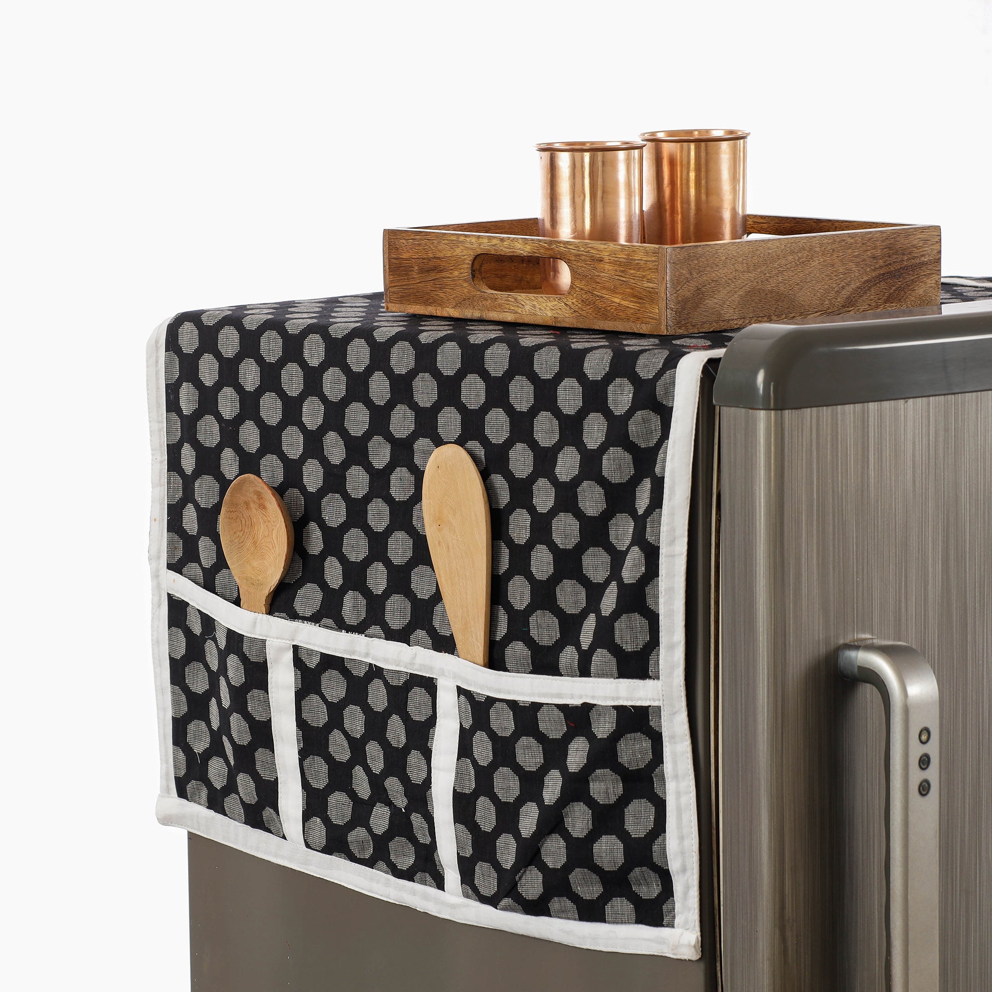 JALPARI Black - Jacquard Cotton Fridge Top Cover with Multiple Pockets