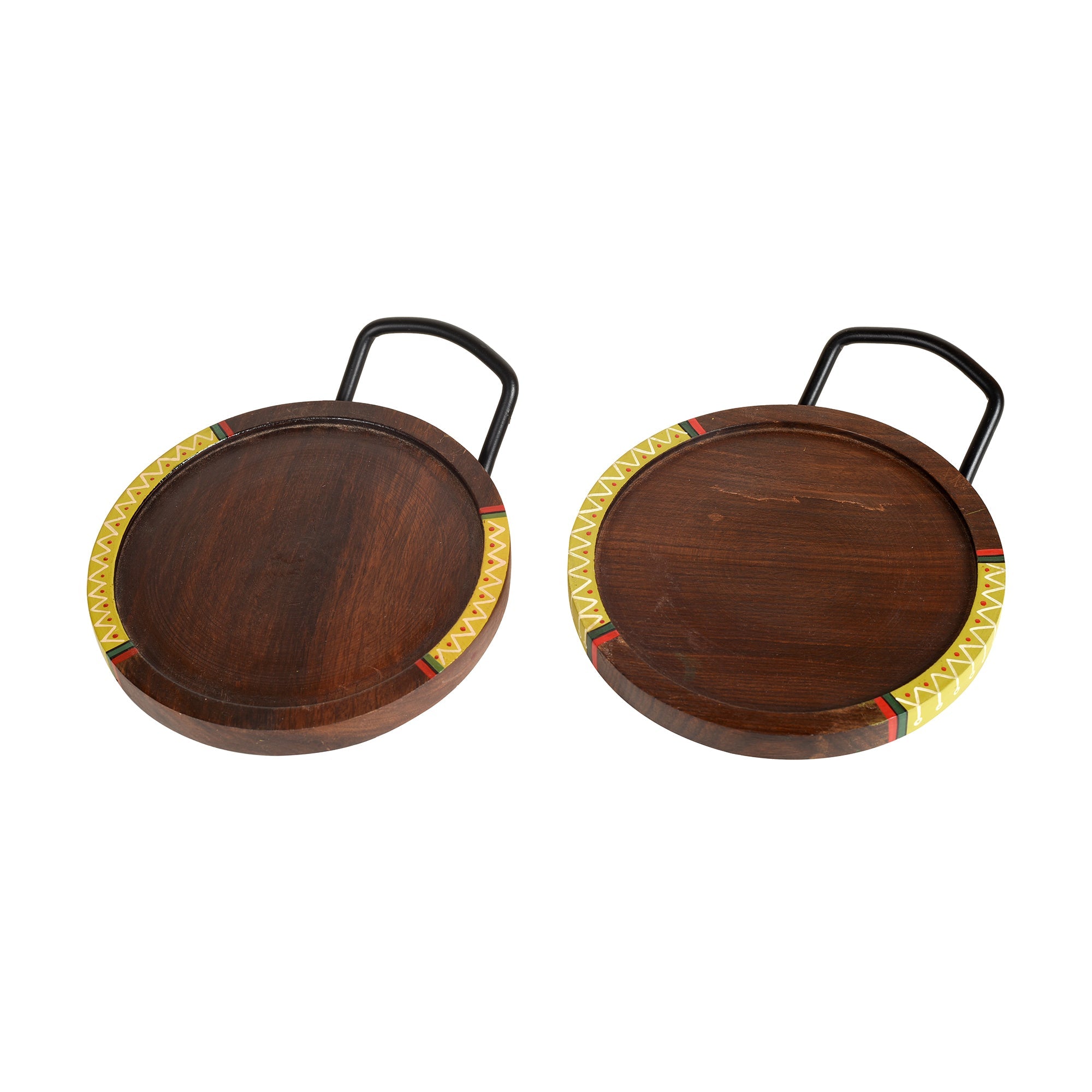 ART CREATIONS BY SUMAN SONTHALIA Brown - Round Snack Tray So2 with Metal Handle (7.5x6x0.5) - view 3