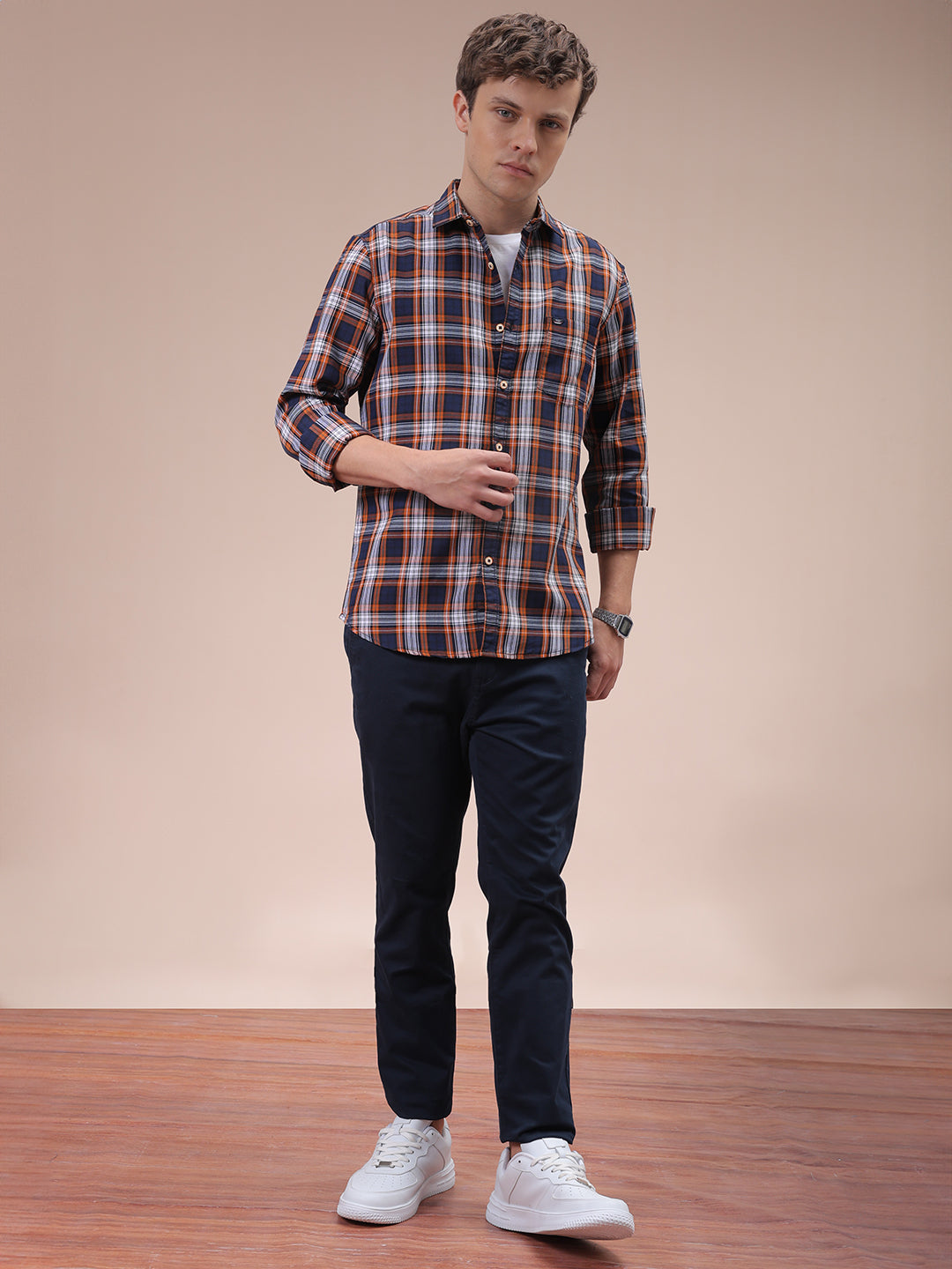 The Indian Garage Co Men's Mustard Slim Fit Checked Shirt - view 2