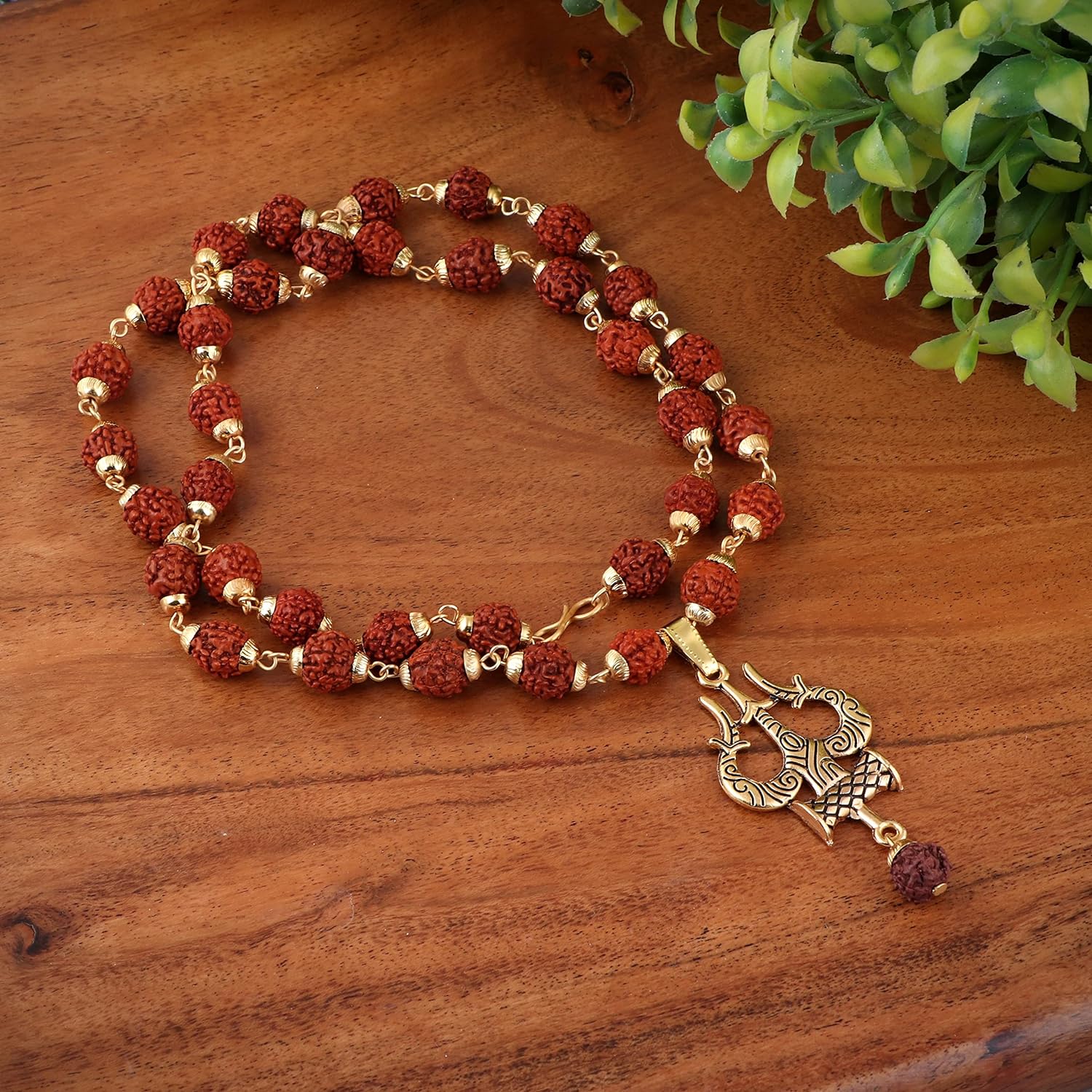 Soultheory Gold Plated Rudraksha Trishool Necklace