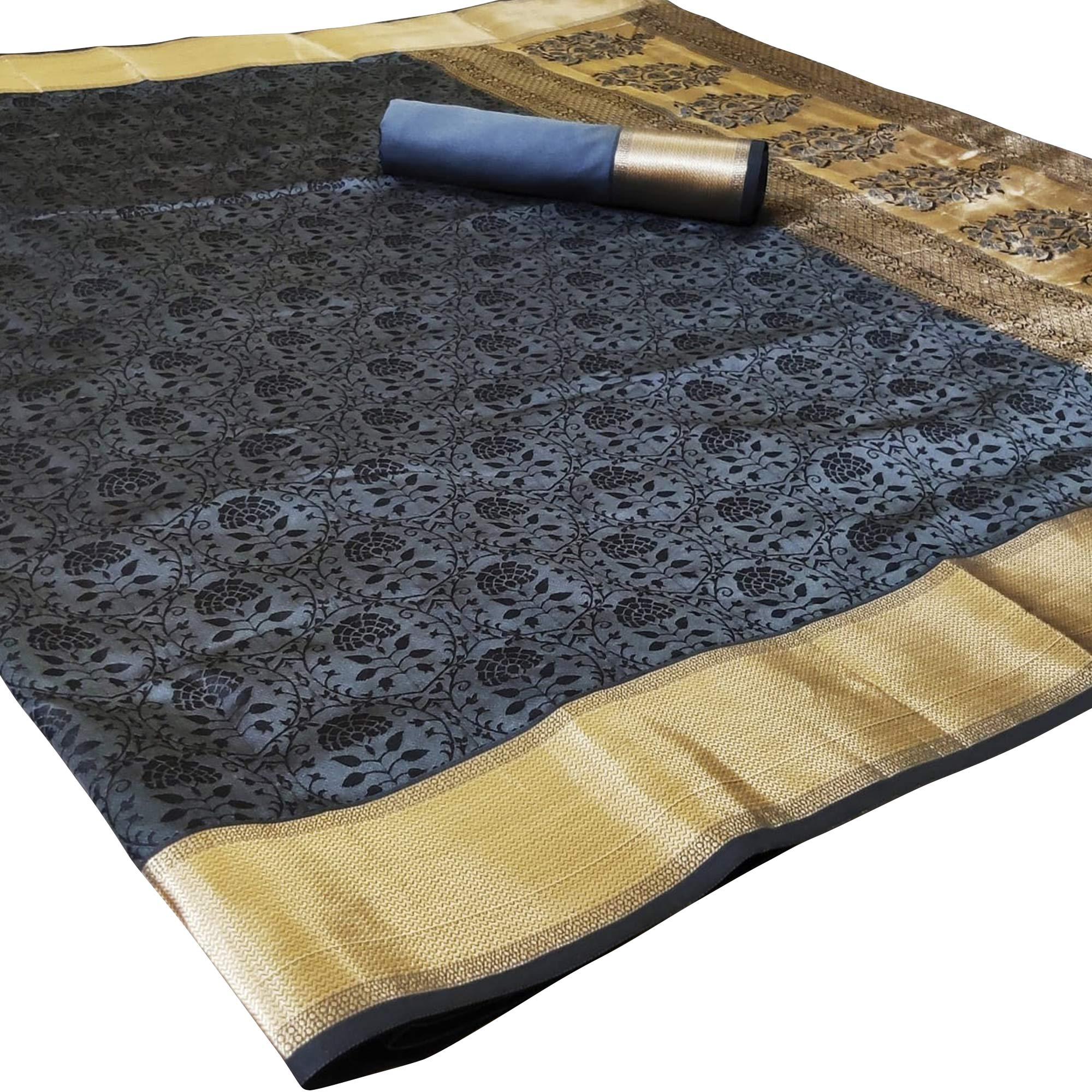 Peachmode Charming Grey Colored Festive Wear Woven Heavy Silk Saree