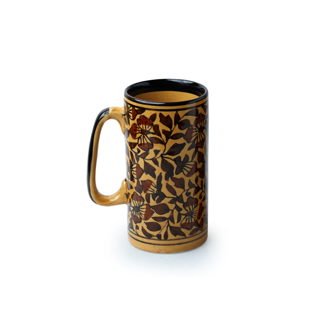 EXCLUSIVELANE 'Mughal Floral' Handpainted Ceramic Milk & Beer Mugs (Set of 2, 460 ML, Microwave Safe) - view 3