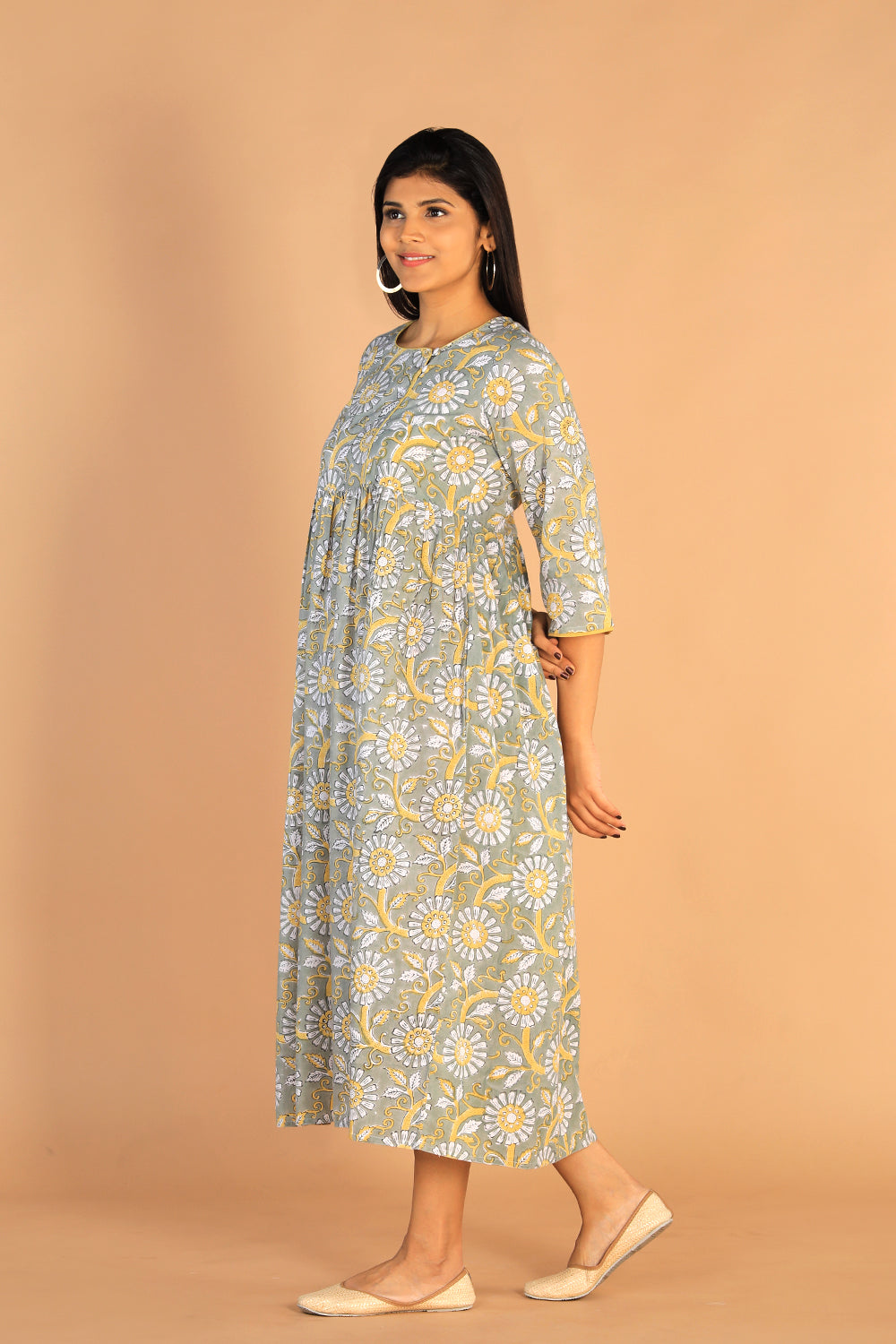 Kalanjali Ethnics Floral Sanganeri hand block printed cotton dress - view 4