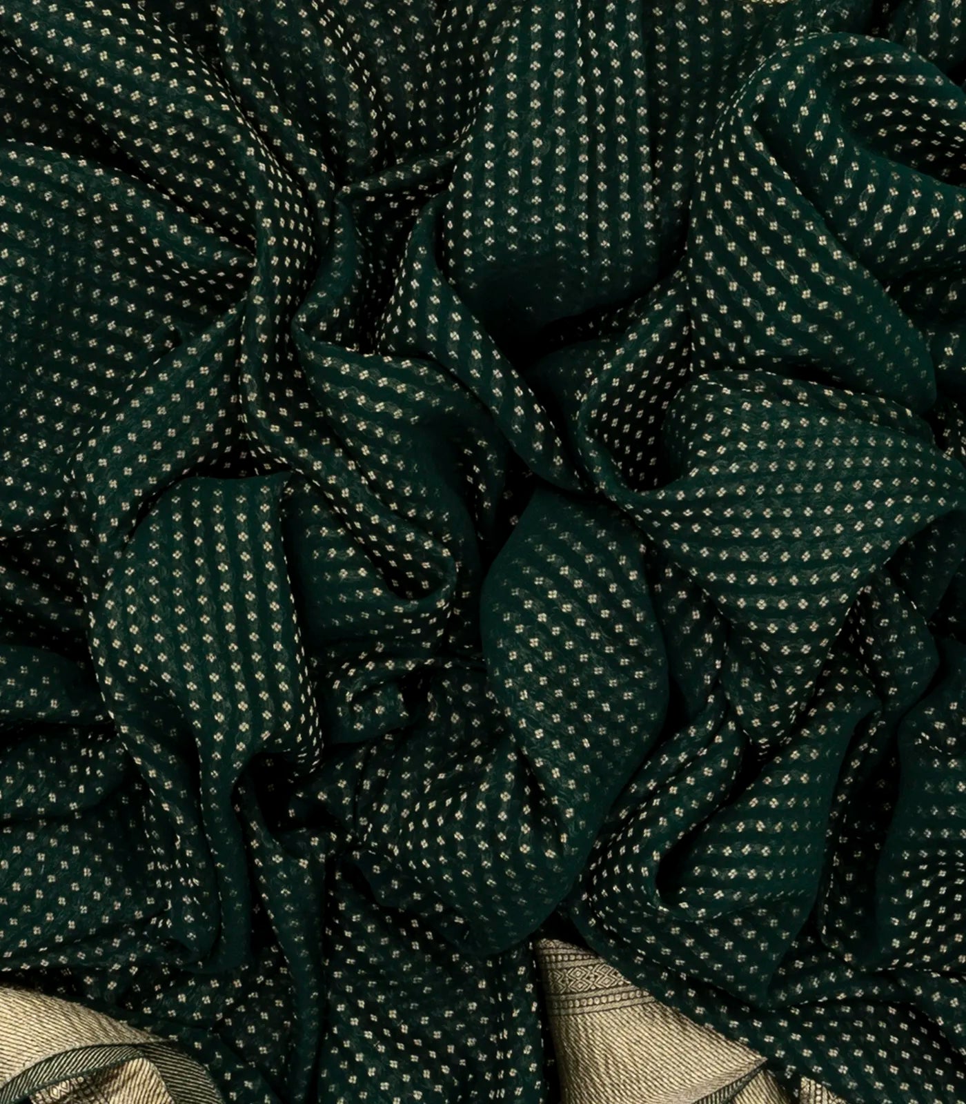 RmKV Bottle Green Mysore Crepe Silk Saree With Floral Motifs & Zari Border - view 7