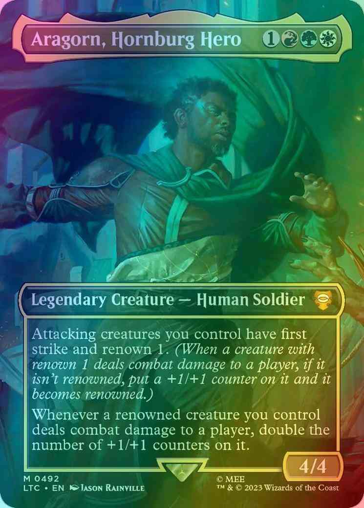 Aragorn hornburg hero – Magic Aragorn, Hornburg Hero [492] [Borderless] [The Lord of the Rings: Tales of Middle-earth: Commander] [Foil]