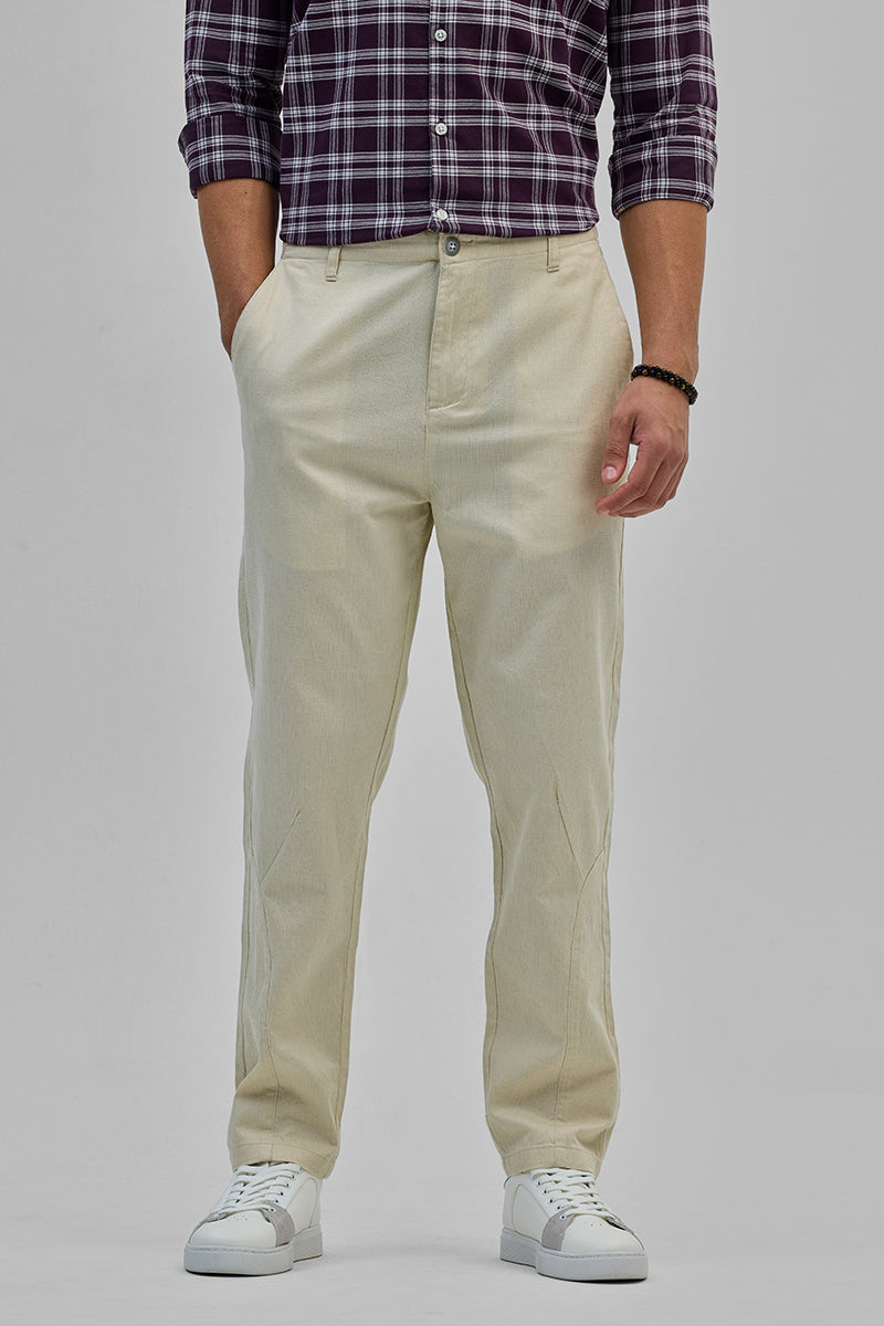 SNITCH Cream Textured Relaxed Fit Trousers - view 6