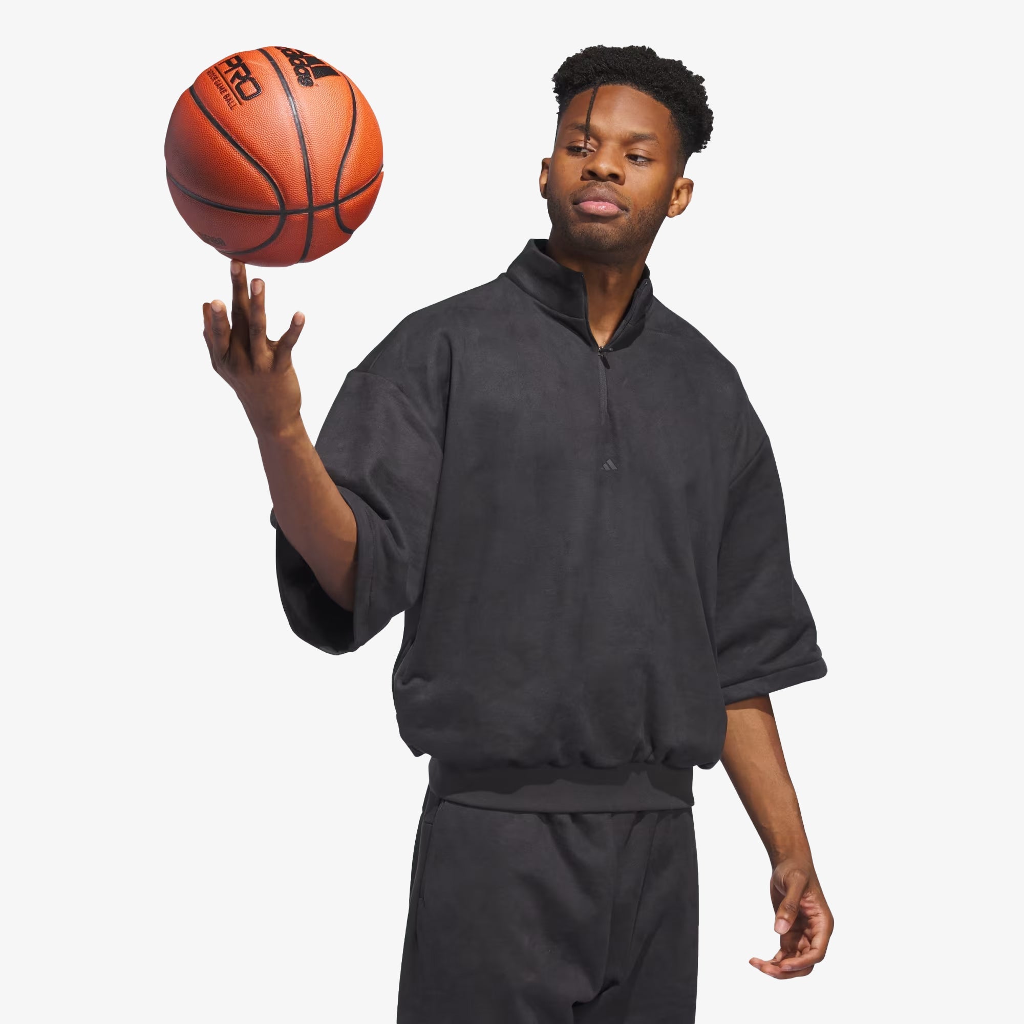 Adidas Originals | BASKETBALL SUEDED 3/4 HALF-ZIP SWEATSHIRT { CARBON - view 2