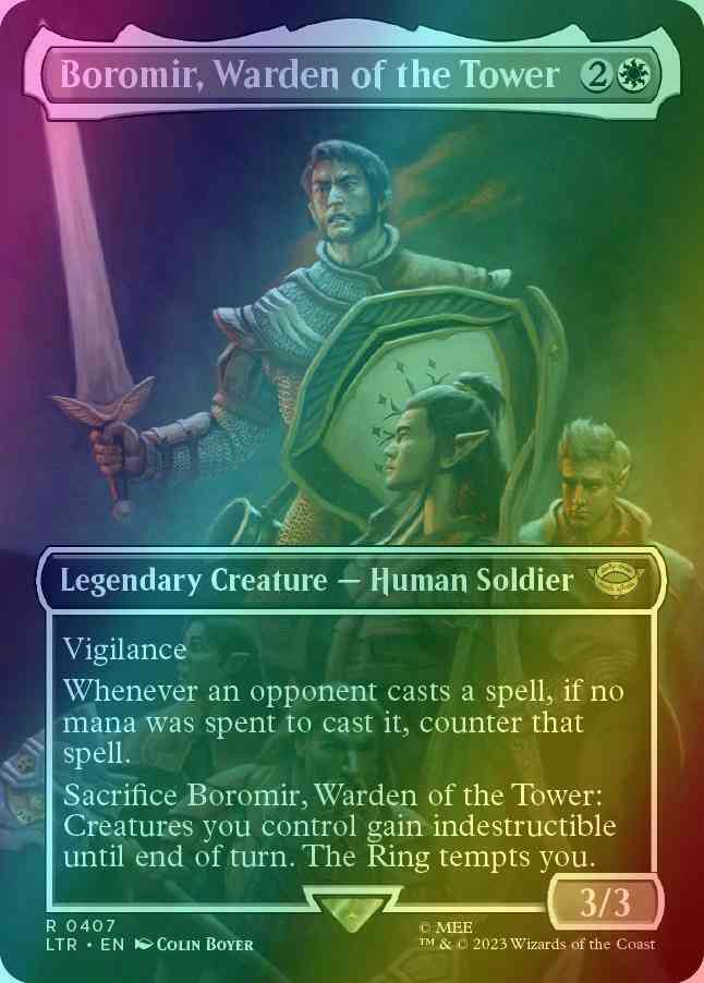 Tower 407 borderless – Magic Boromir, Warden of the Tower [407] [Borderless] [The Lord of the Rings: Tales of Middle-earth] [Foil]