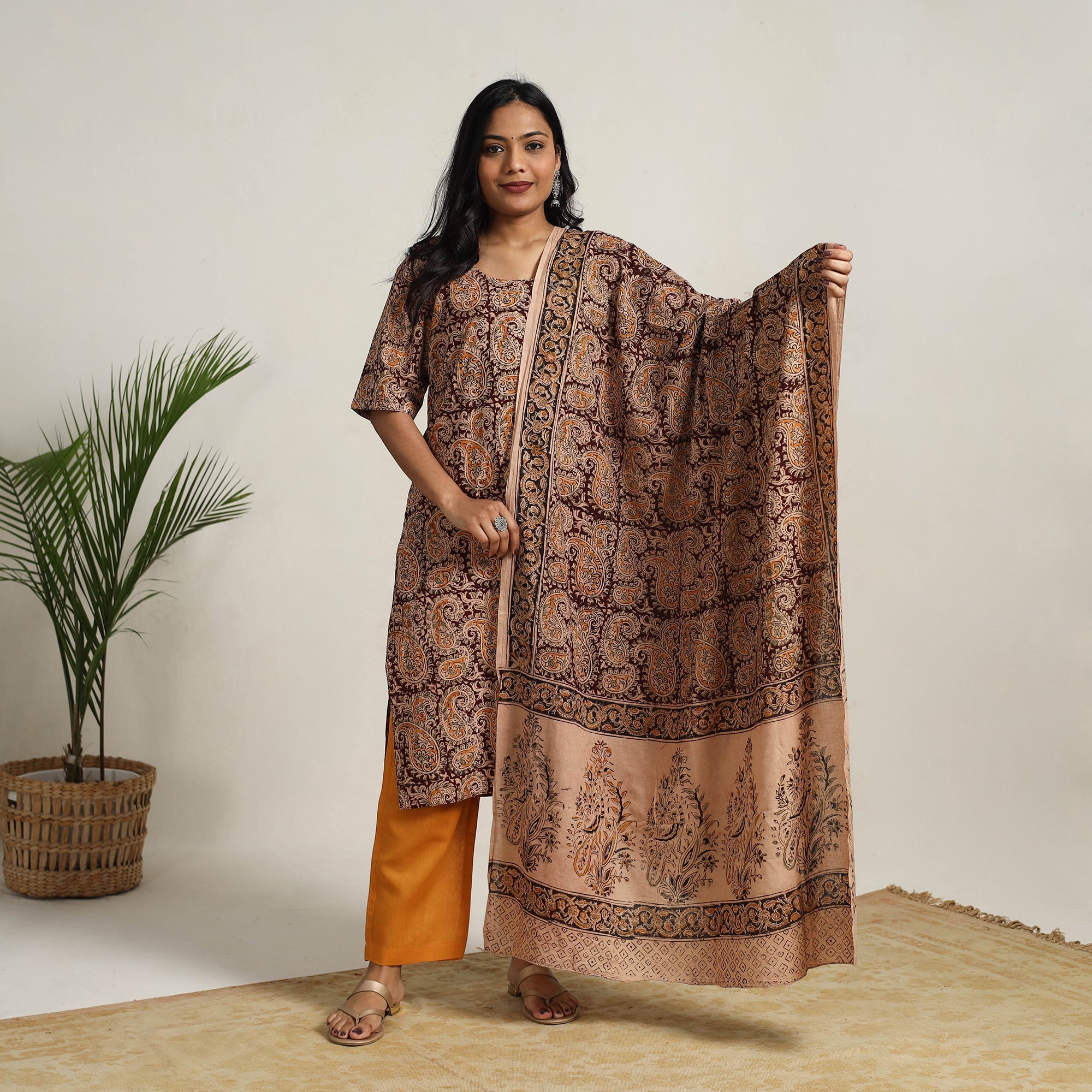 ITOKRI CASUALS Brown - Block Printed Cotton Kalamkari Kurta Set 14 - view 2