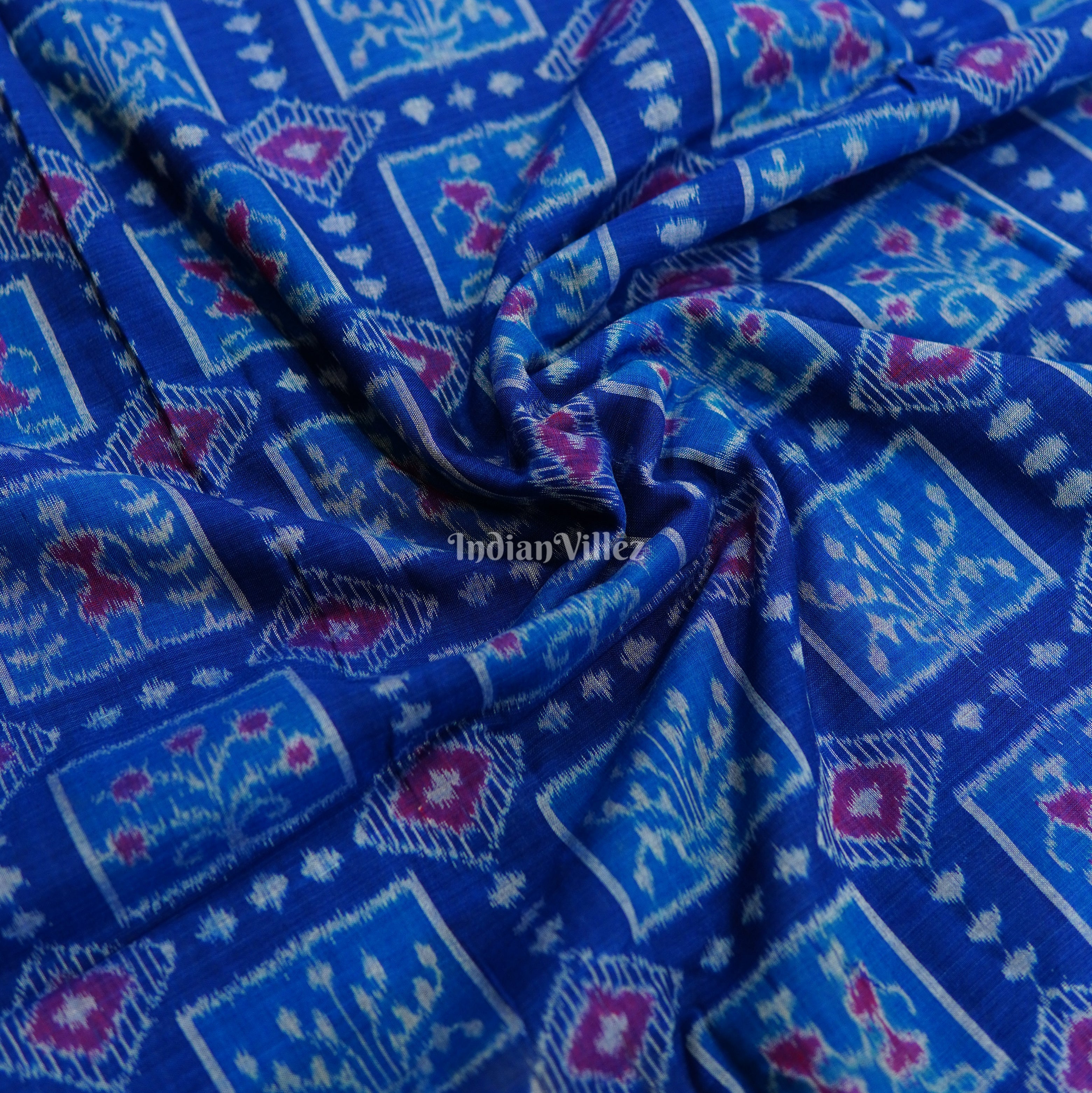IndianVillèz Dark Blue Tribal Theme Sambalpuri Ikat Cotton Fabric