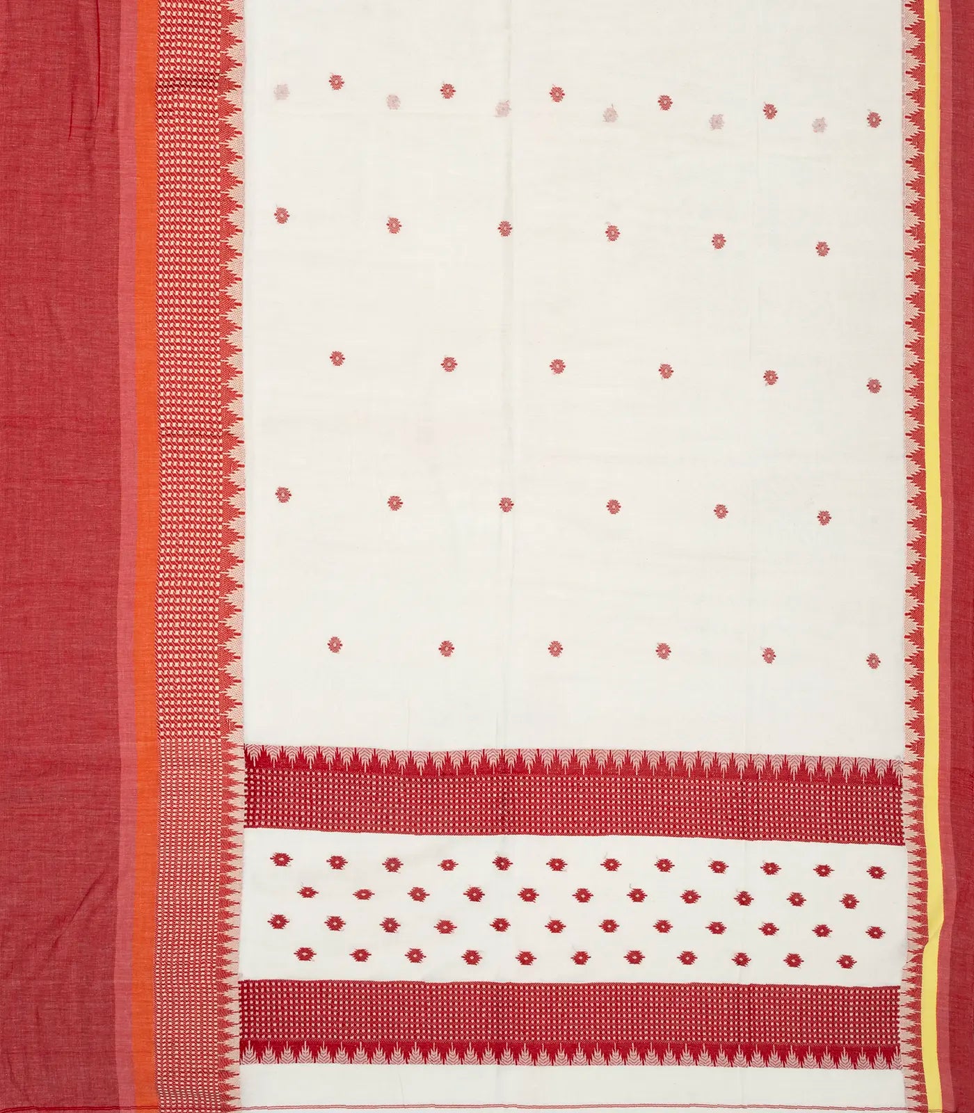 RmKV White Handloom Bengal Cotton Saree With Floral Buttas - view 2