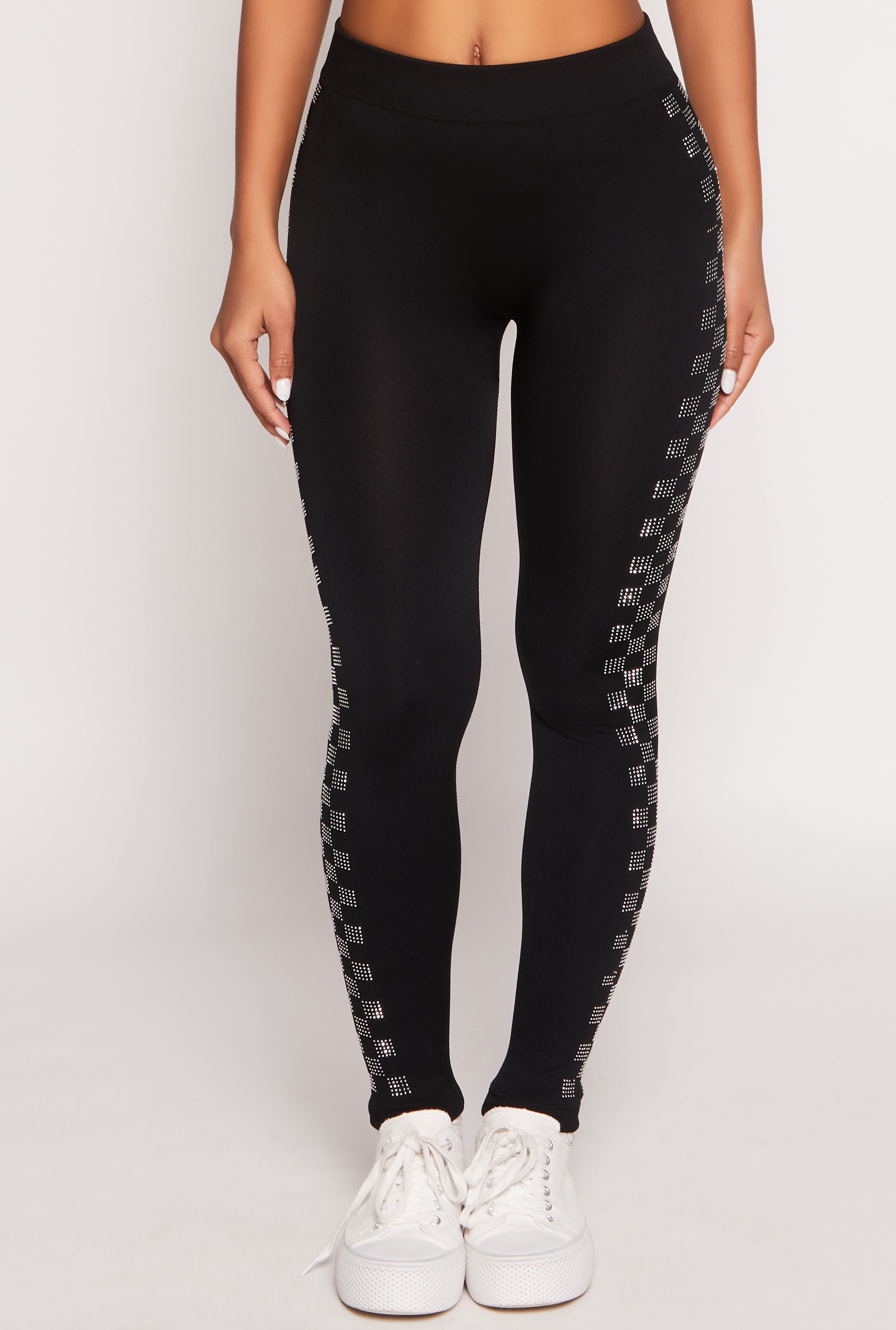 Rainbow Shops Seamless Checkered Rhinestone Detail Leggings - view 2