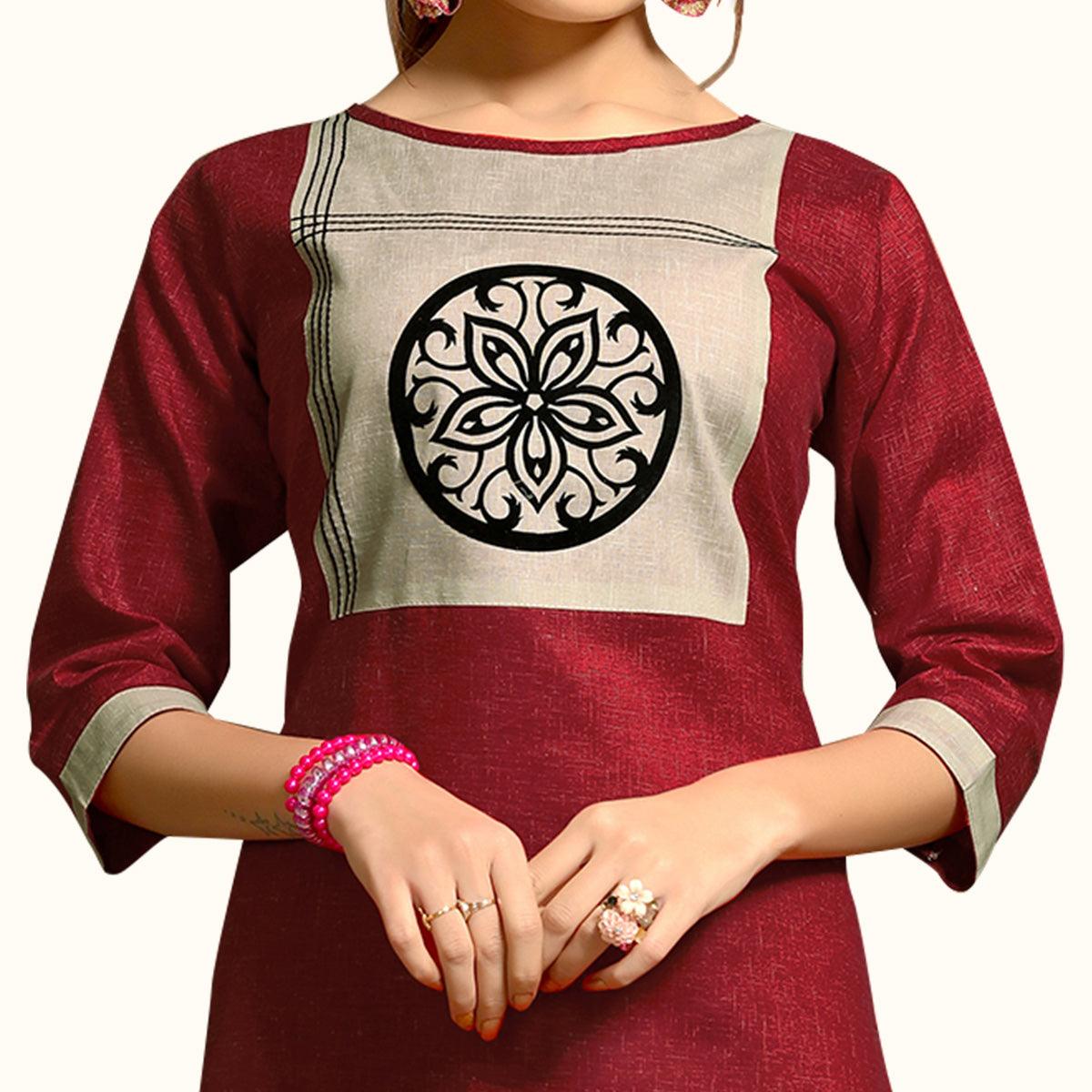Peachmode Seller Maroon Floral Printed Pure Cotton Kurti - view 2
