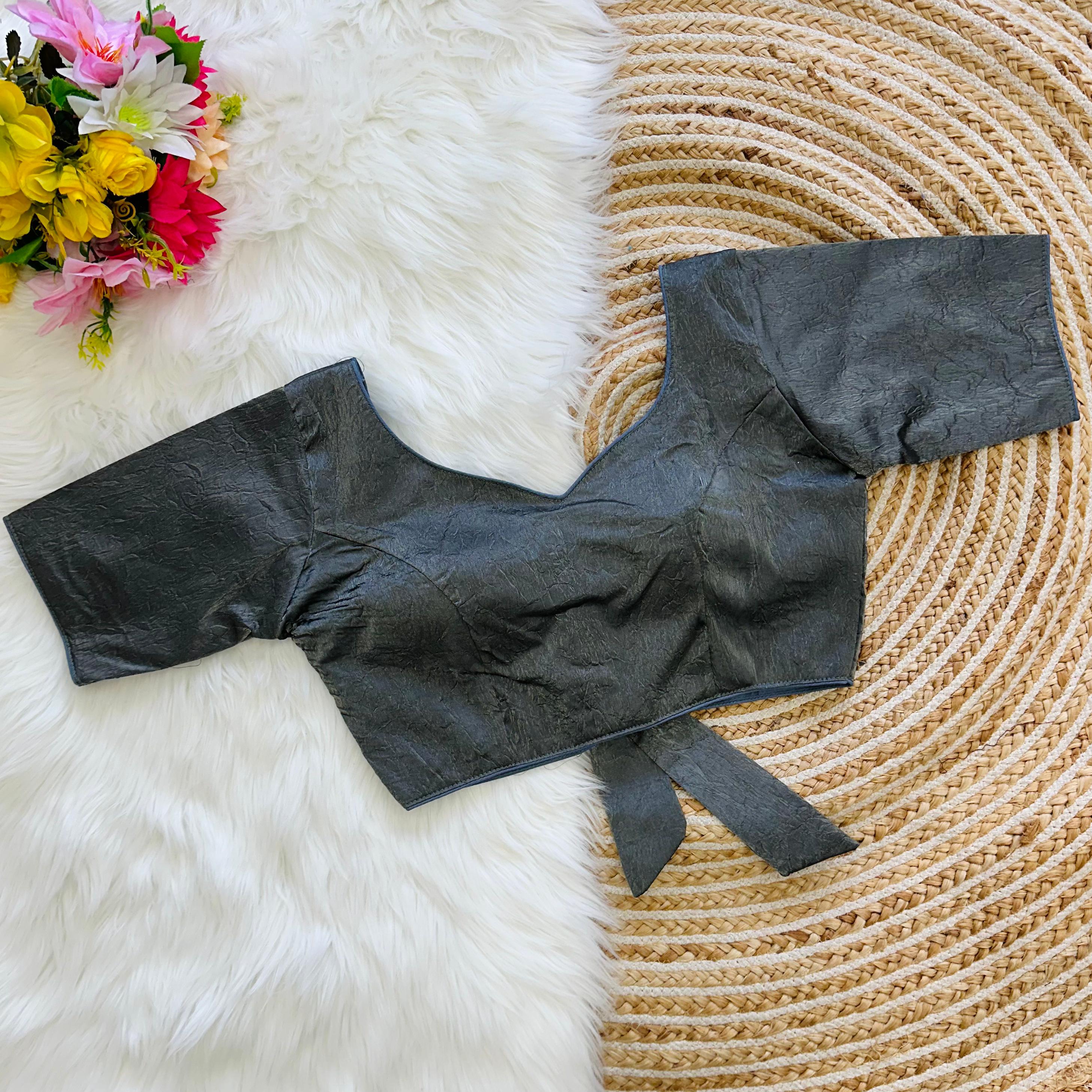 ClothsVilla Grey Jio Silk Stylish Pure Metallic Blouse with Beautiful Back Pattern - view 2