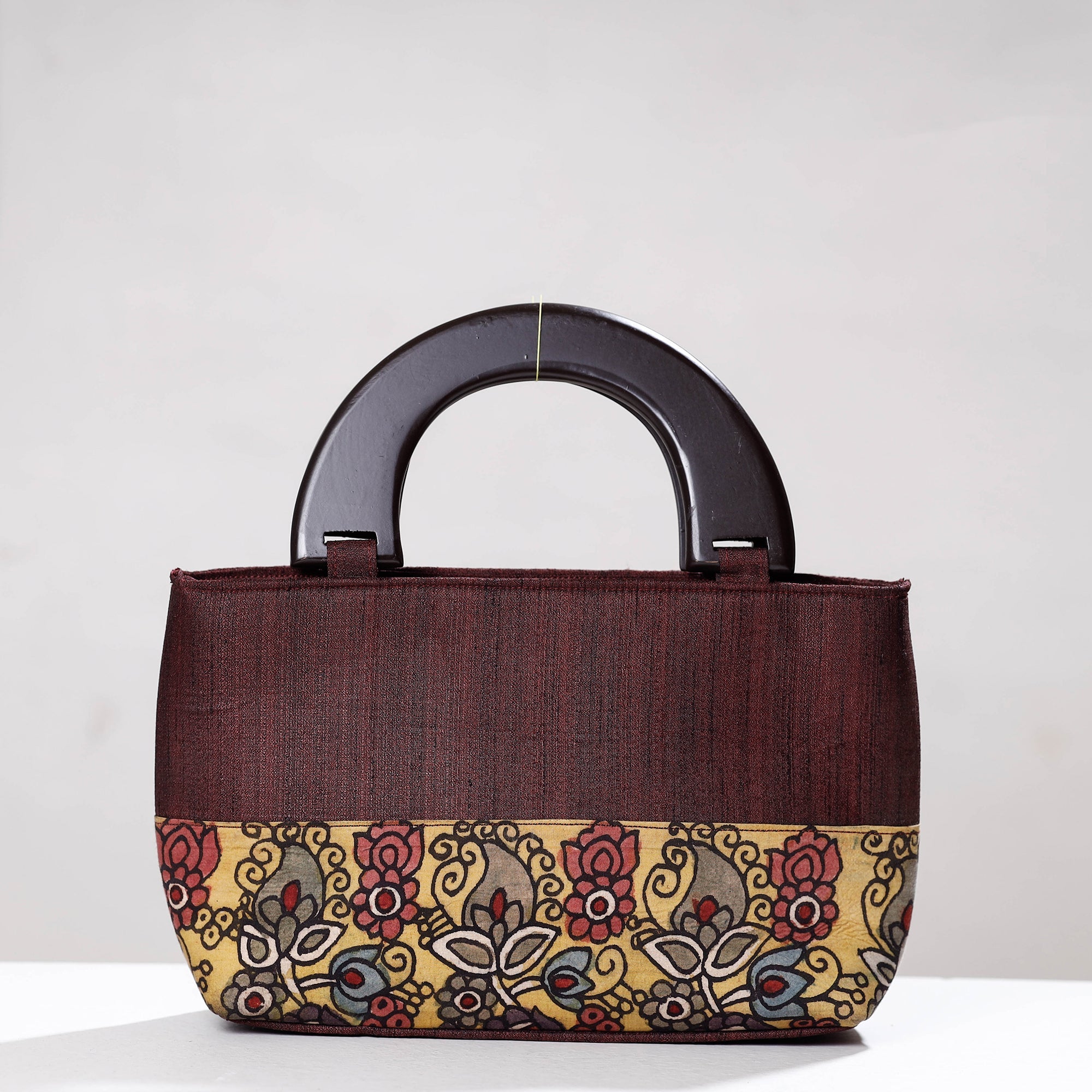 DWARAKA PLUS Brown - Handpainted Kalamkari Ghicha Silk Hand Bag