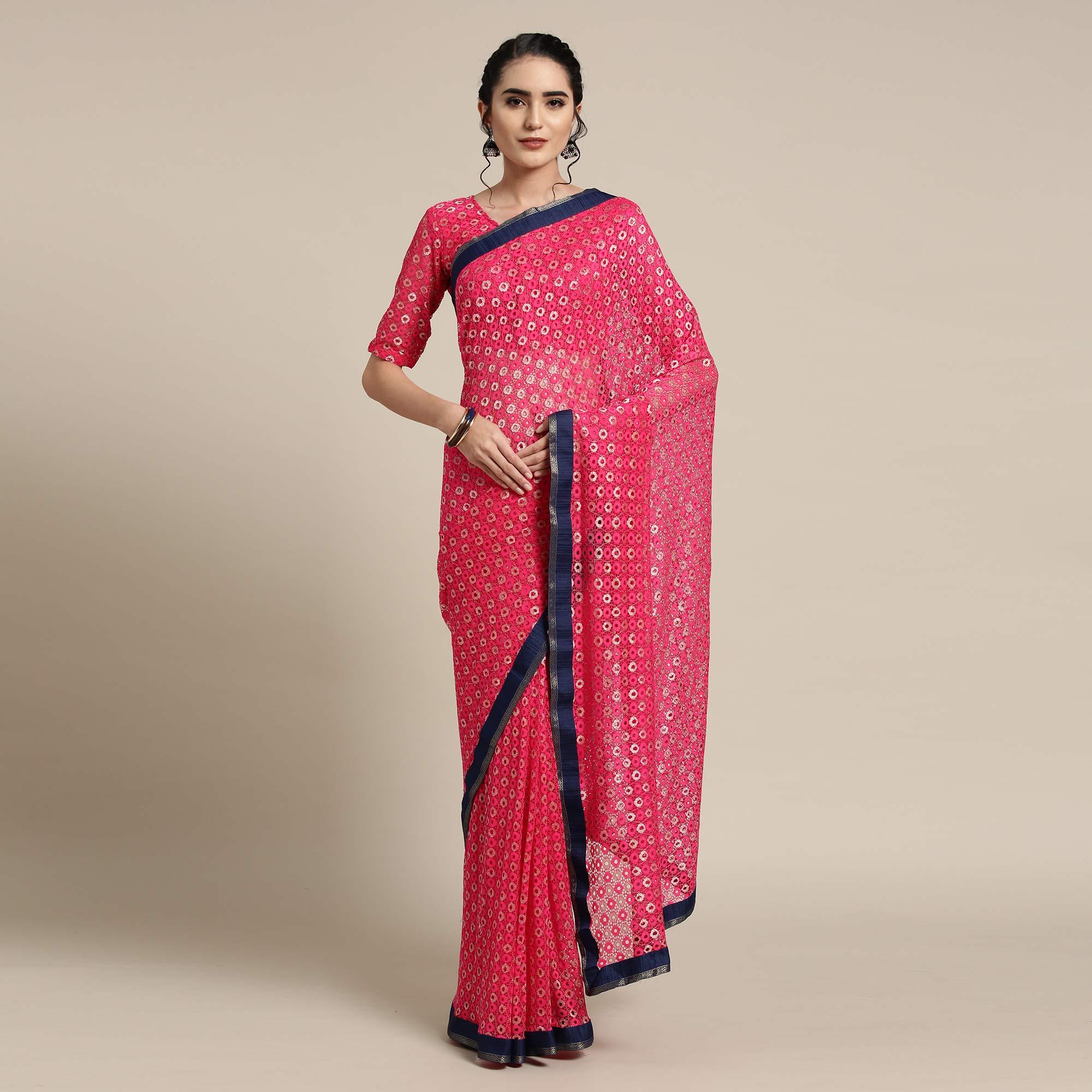 Peachmode Captivating Pink Colored Partywear Net-Art Silk Saree