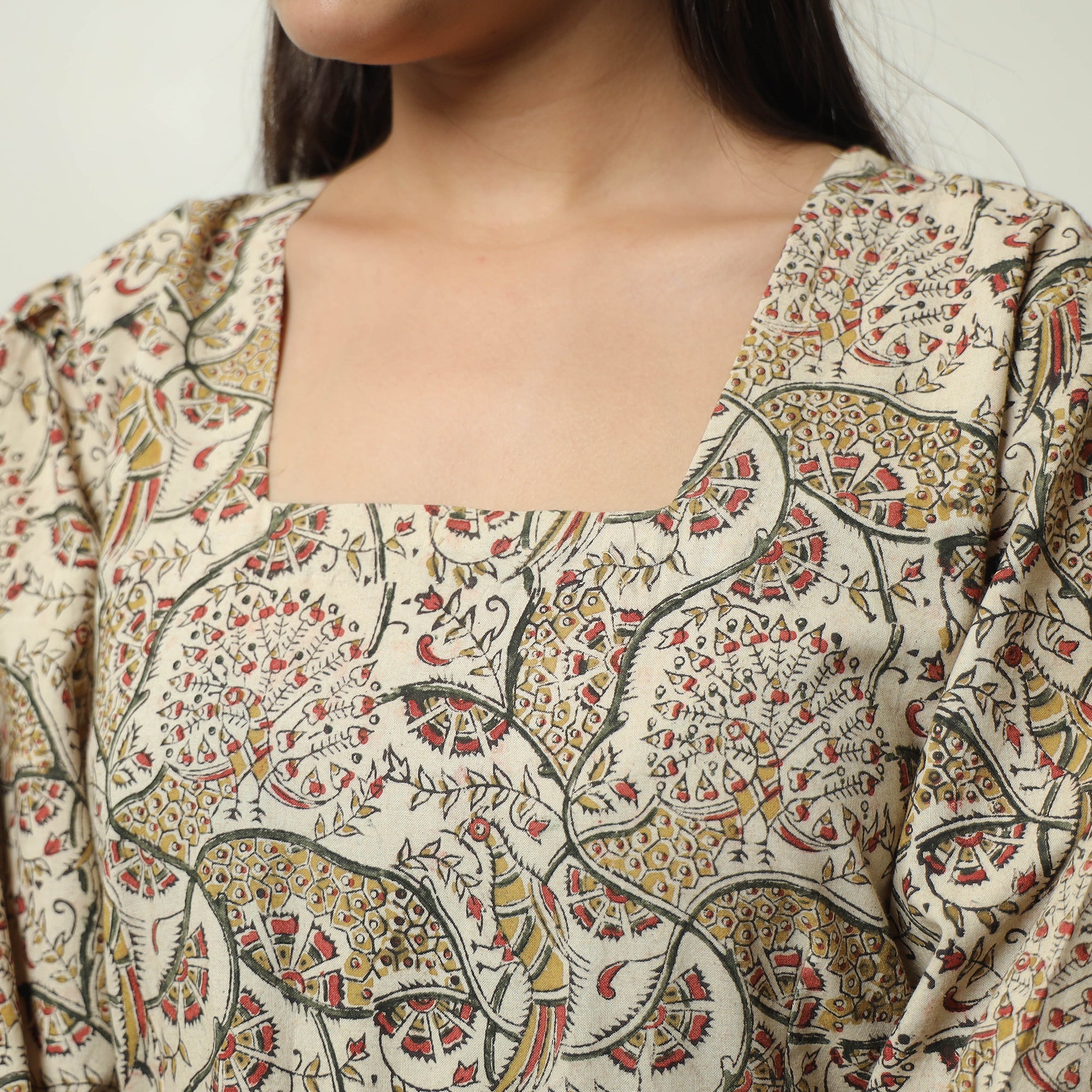 ITOKRI CASUALS Beige - Pedana Kalamkari Block Printed Cotton Tiered Dress 06 - view 5