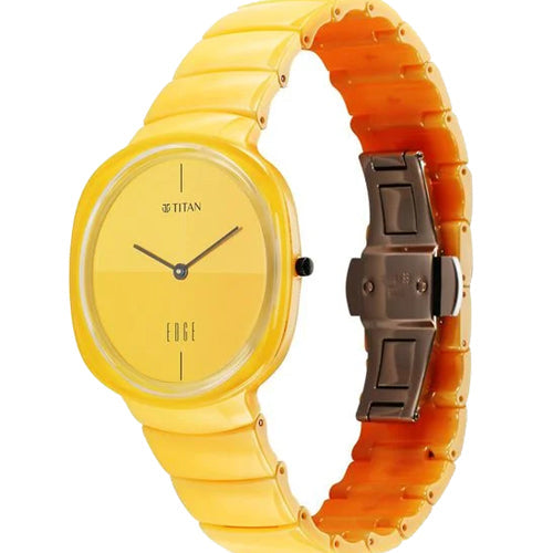 Titan Squircle Camo Quartz Analog Yellow Dial Ceramic Strap Watch For Unisex 38mm 1841QC08 - view 2
