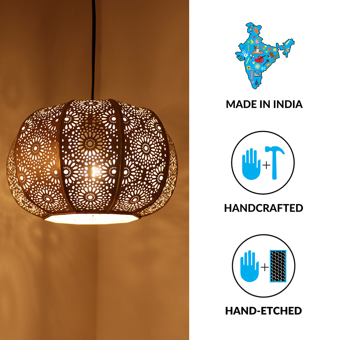 EXCLUSIVELANE 'Moroccan Grandeur' Hand-Etched Pendant Lamp In Iron (8 Inch, Matte Finish) - view 5