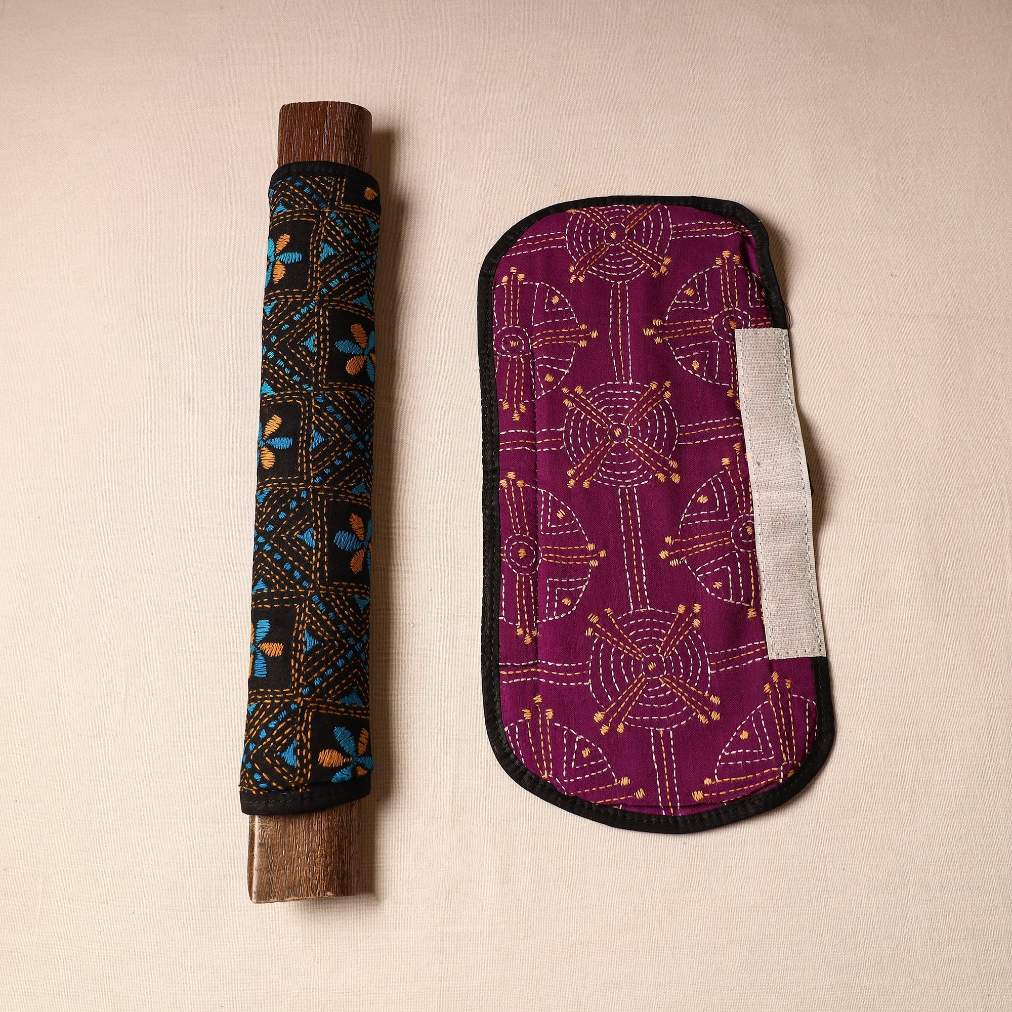 ASALKAAR Black - Bengal Kantha Work Handmade Fridge Handle Cover (Set of 2) 23 - view 2
