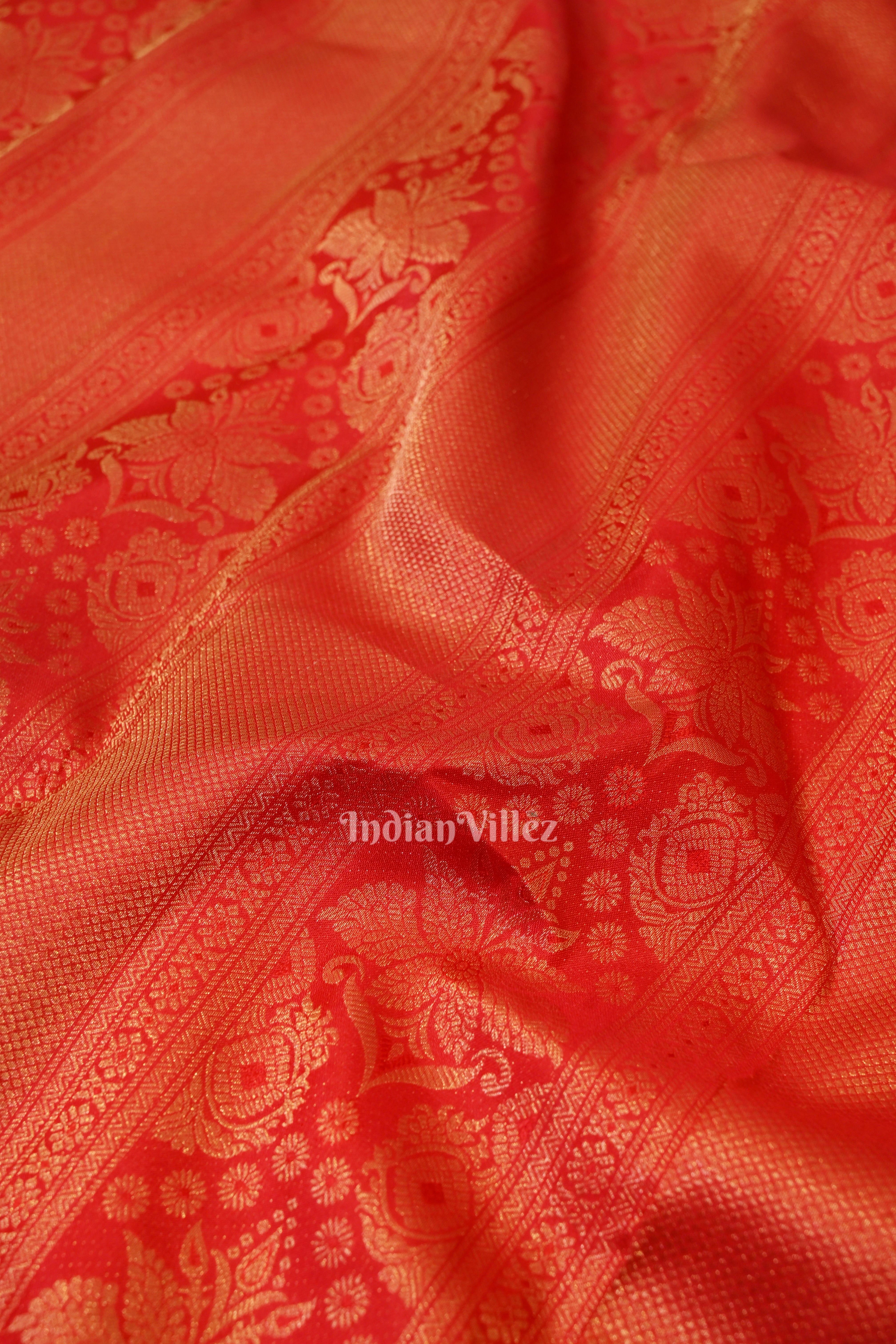 IndianVillèz Red Pure Kanjivaram Silk Saree – Women's - view 4