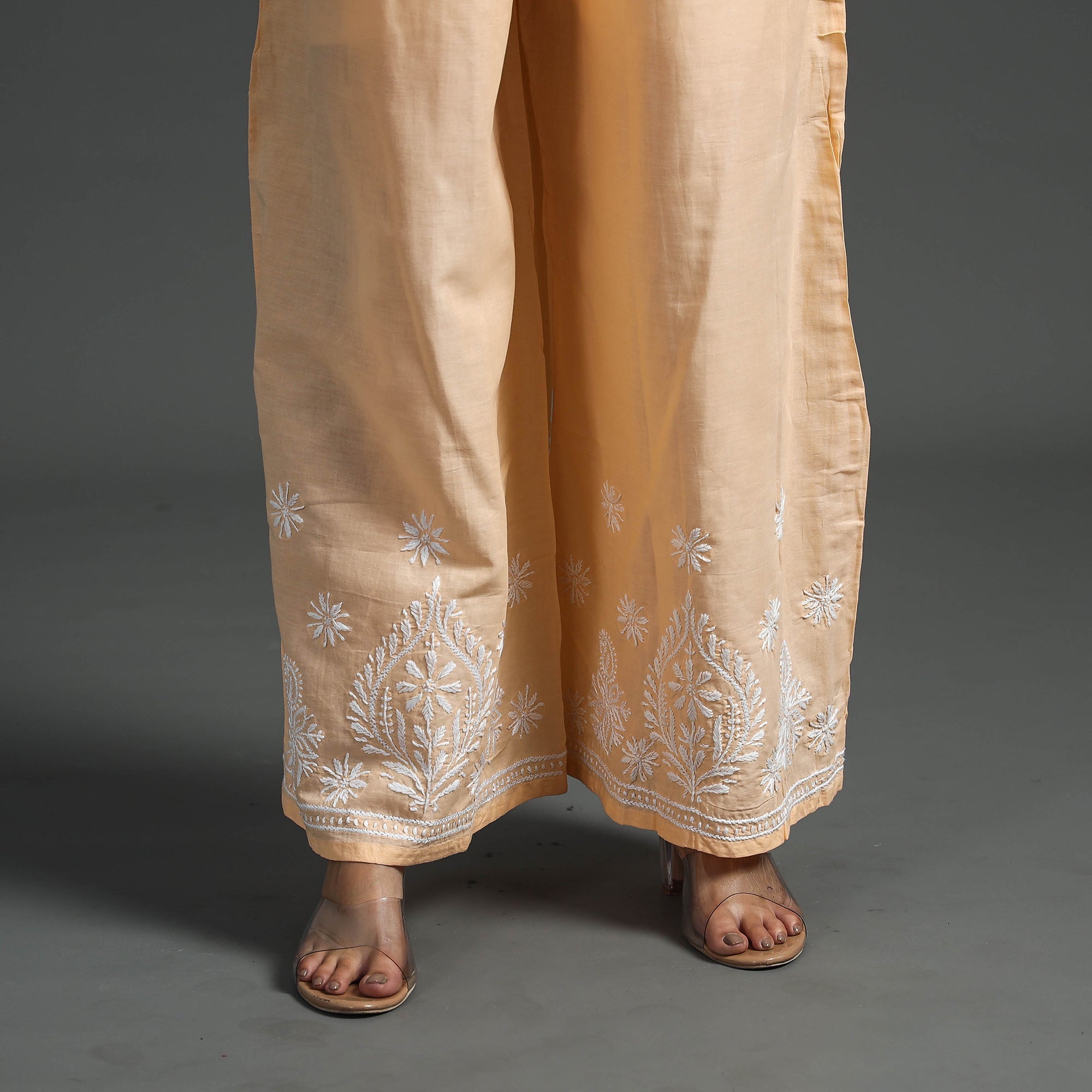 CHUTNEY CRAFT STUDIO Beige - Lucknow Chikankari Hand Embroidery Cotton Palazzo (Free Size) - view 3