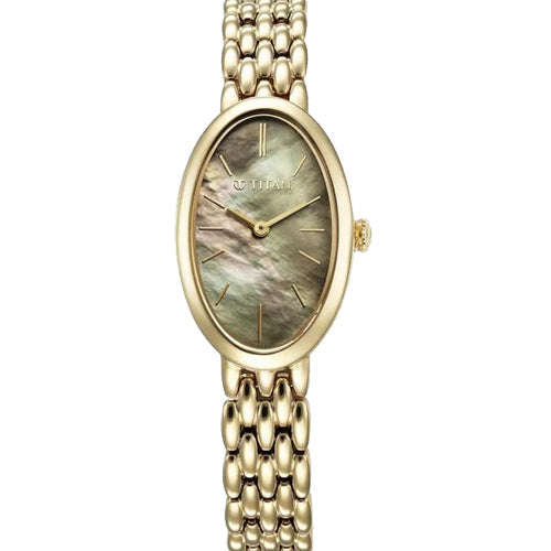 Titan Aura Quartz Analog Mother Of Pearl Dial Stainless Steel Strap Watch for Women 22mm NT95246YM01
