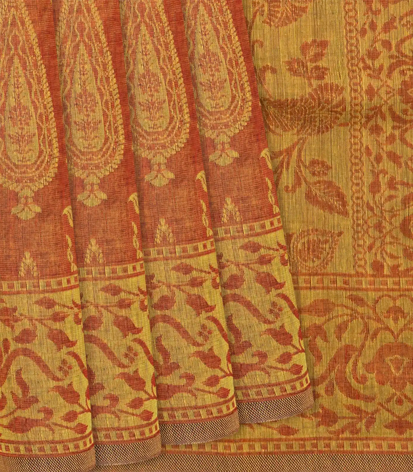 RmKV Rust Handloom Chirala Saree With Floral Motifs-Rust