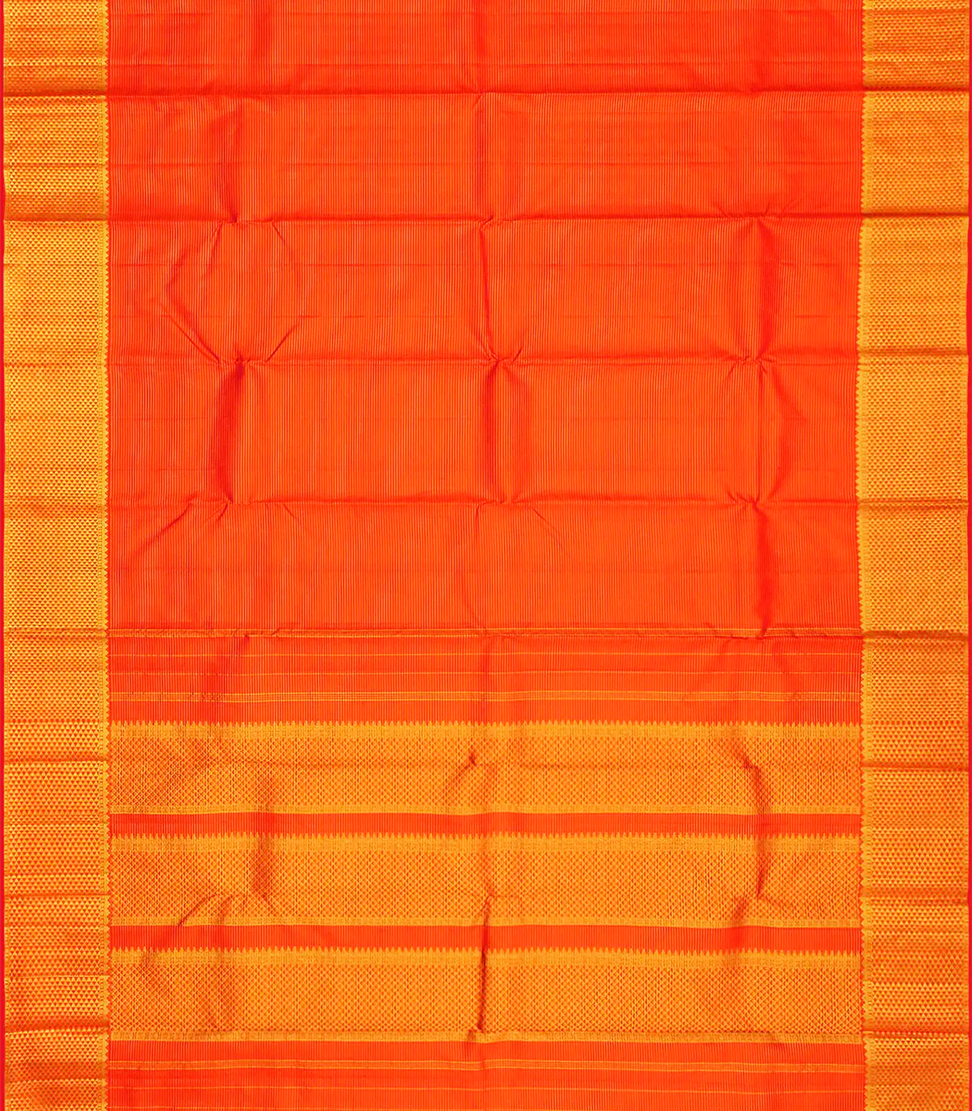 RmKV Orange Handloom Kanchipuram Vairaoosi Silk Saree With Half Diamond Motifs In Border-Orange - view 2