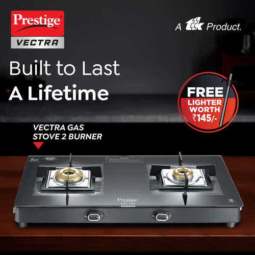 Prestige Vectra Glass Top 2 Burners Gas Stove | Black - view 2