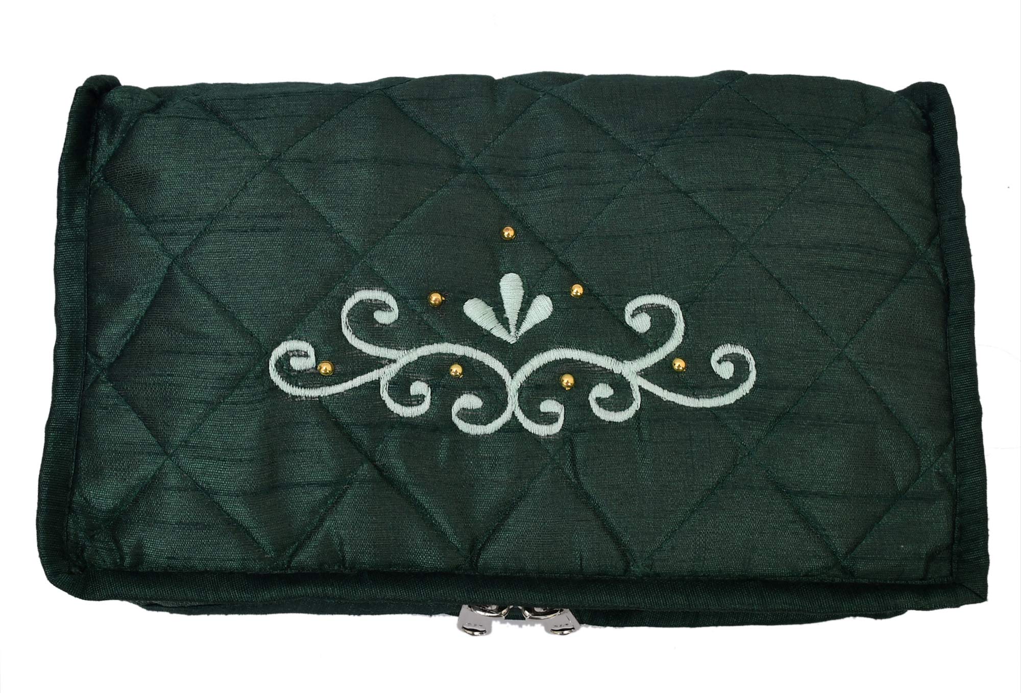 Kuber Industries Embroidery Design 2 Pieces Satin Jewellery Pouch Cum Makeup Kit (Green)- KUBMART02519 - view 5