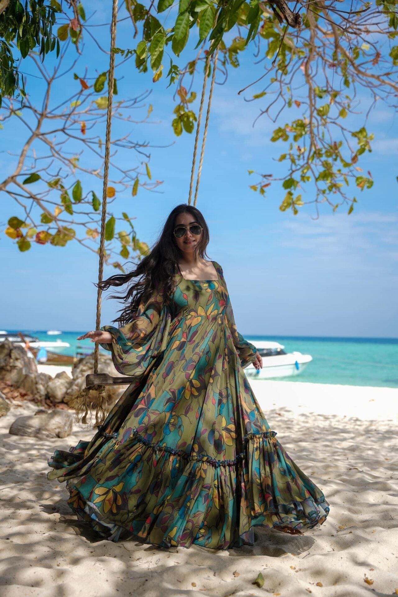 Idaho-o Olive georgette floral maxi - view 2
