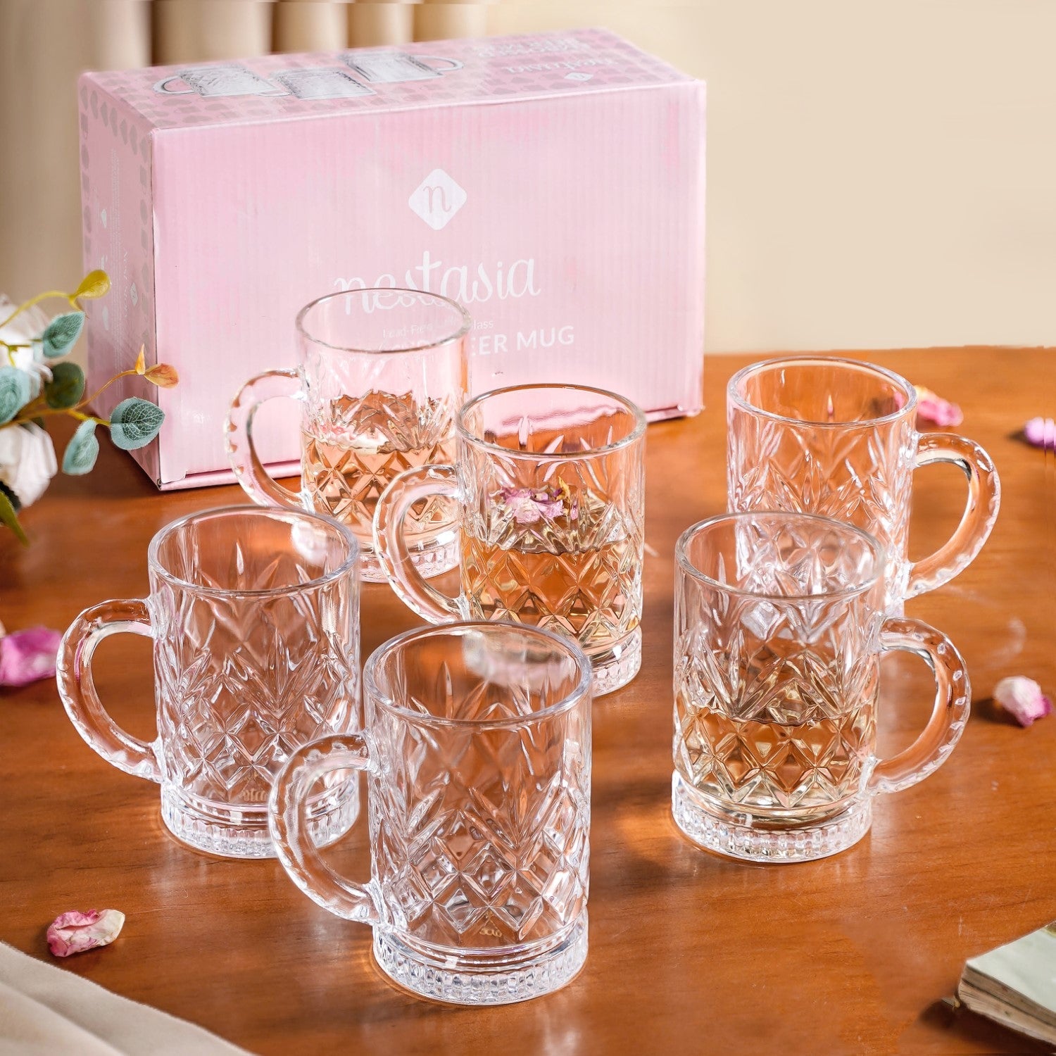 Nestasia Engraved Glass Mugs Set Of 6 220ml