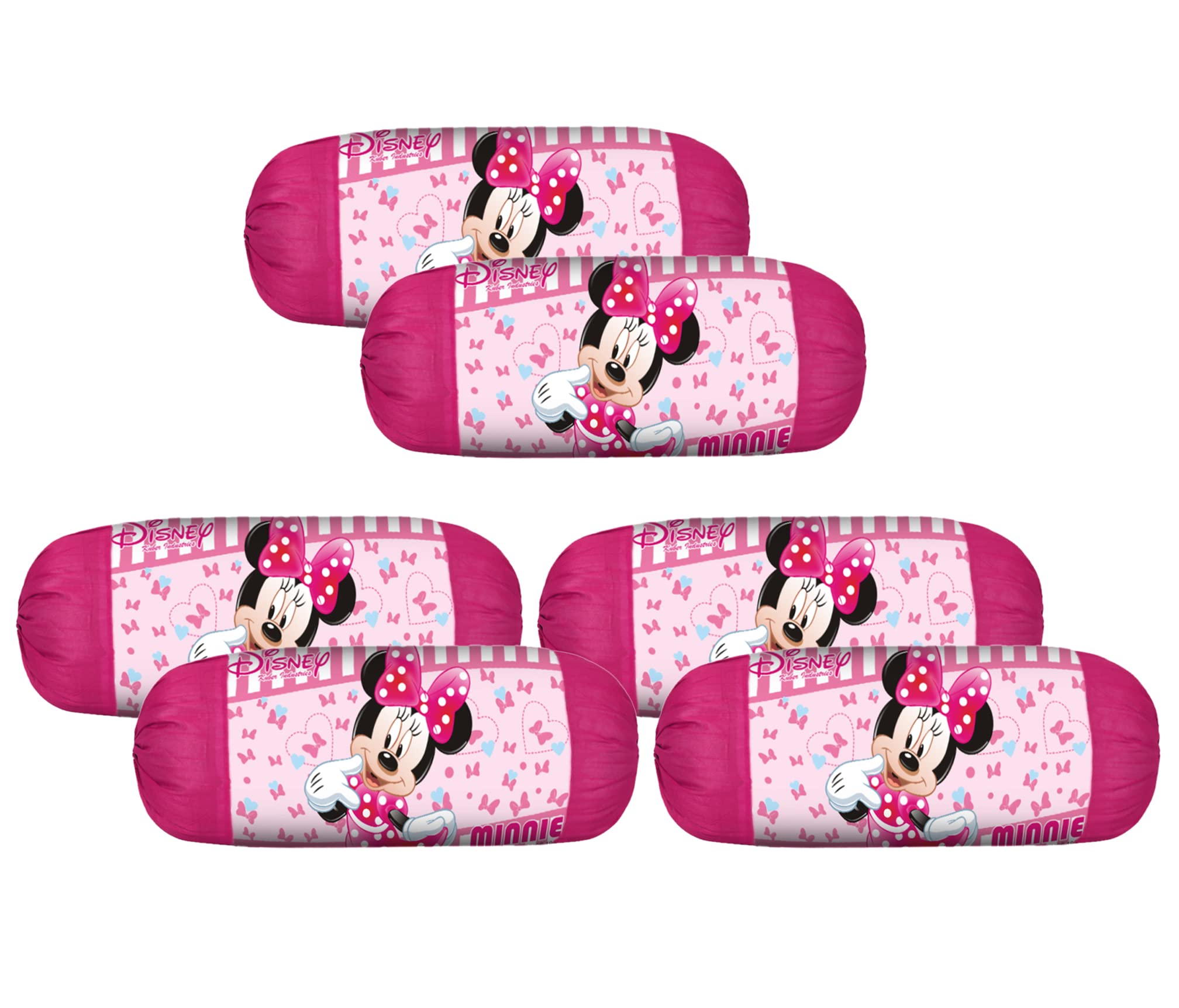 Kuber Industries Disney Minnie Bolster Cover|Polyester Bolster Cover Set|Diwan Round Bolster Pillow Covers|Luxurious Roll Masand Cover|Pack of 6 (Pink
