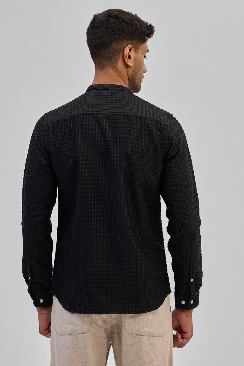 SNITCH Black Textured Mandarin Shirt - view 7