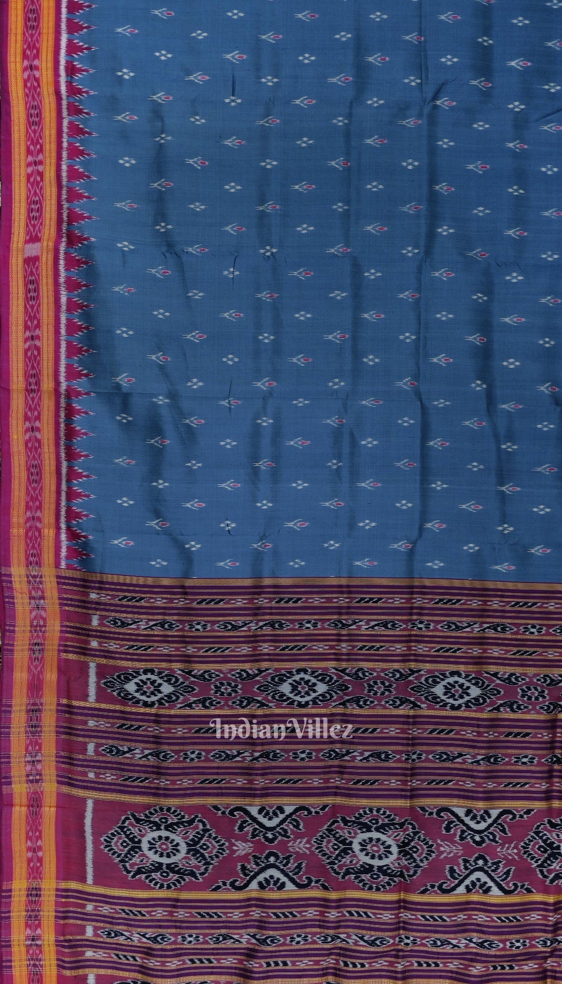 IndianVillèz Steel Blue Mayur Chandrika Odisha Ikat Khandua Silk Saree - view 6