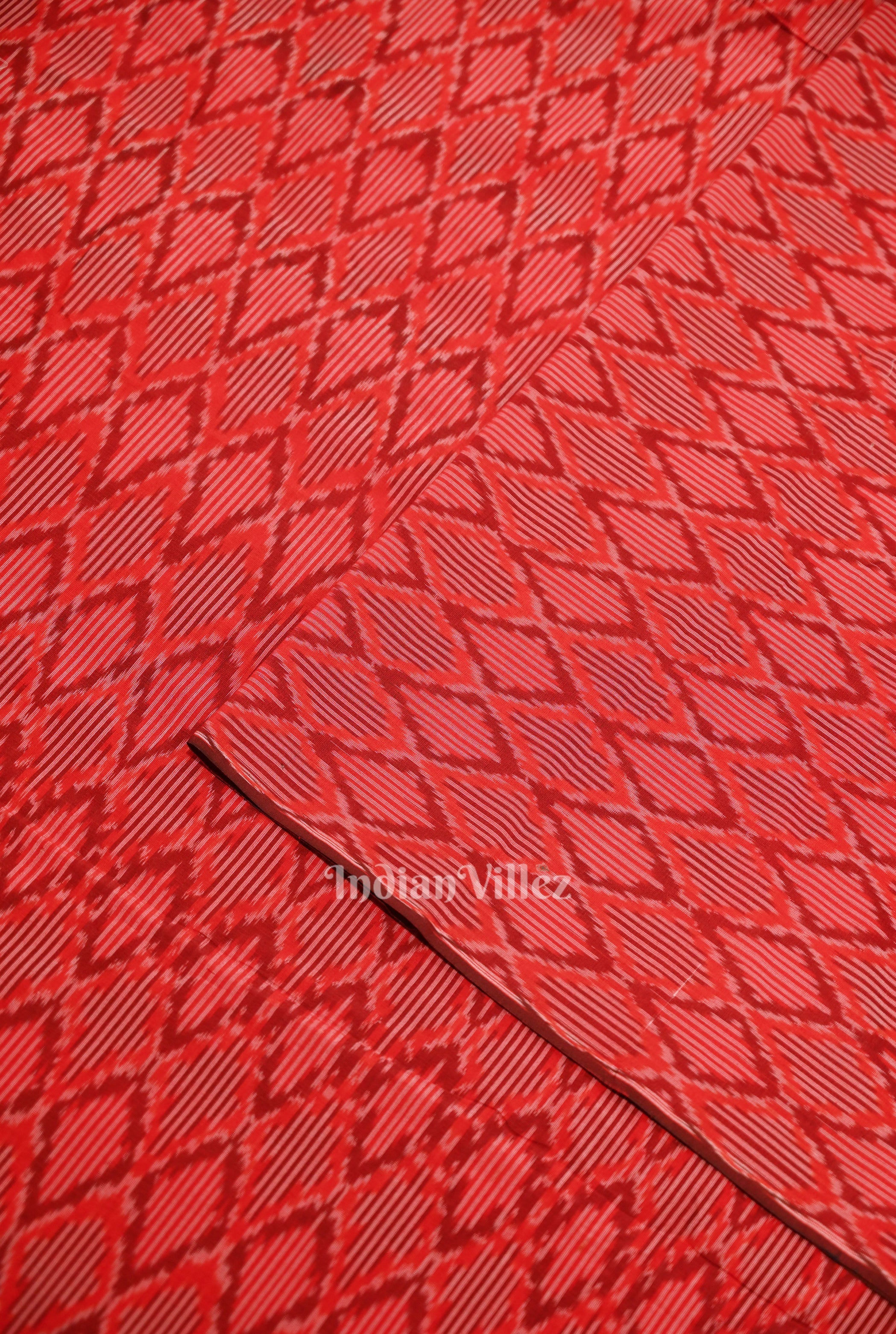 IndianVillèz Red Pochampally Ikat Silk & Cotton (Sico) Fabric - view 2