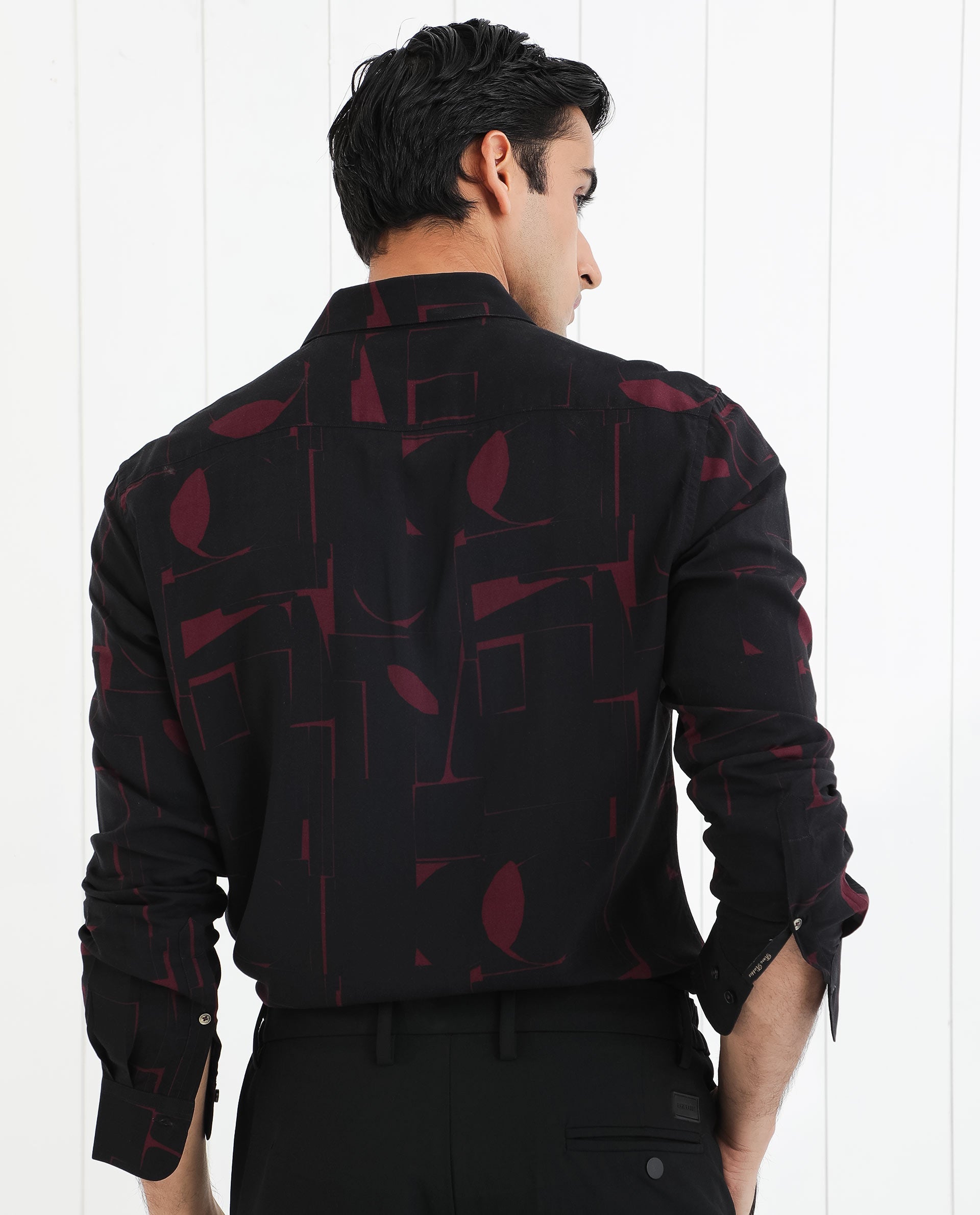 Rare Rabbit Men's Arjay Red Viscose Fabric Abstract Print Full Sleeves Shirt - view 11