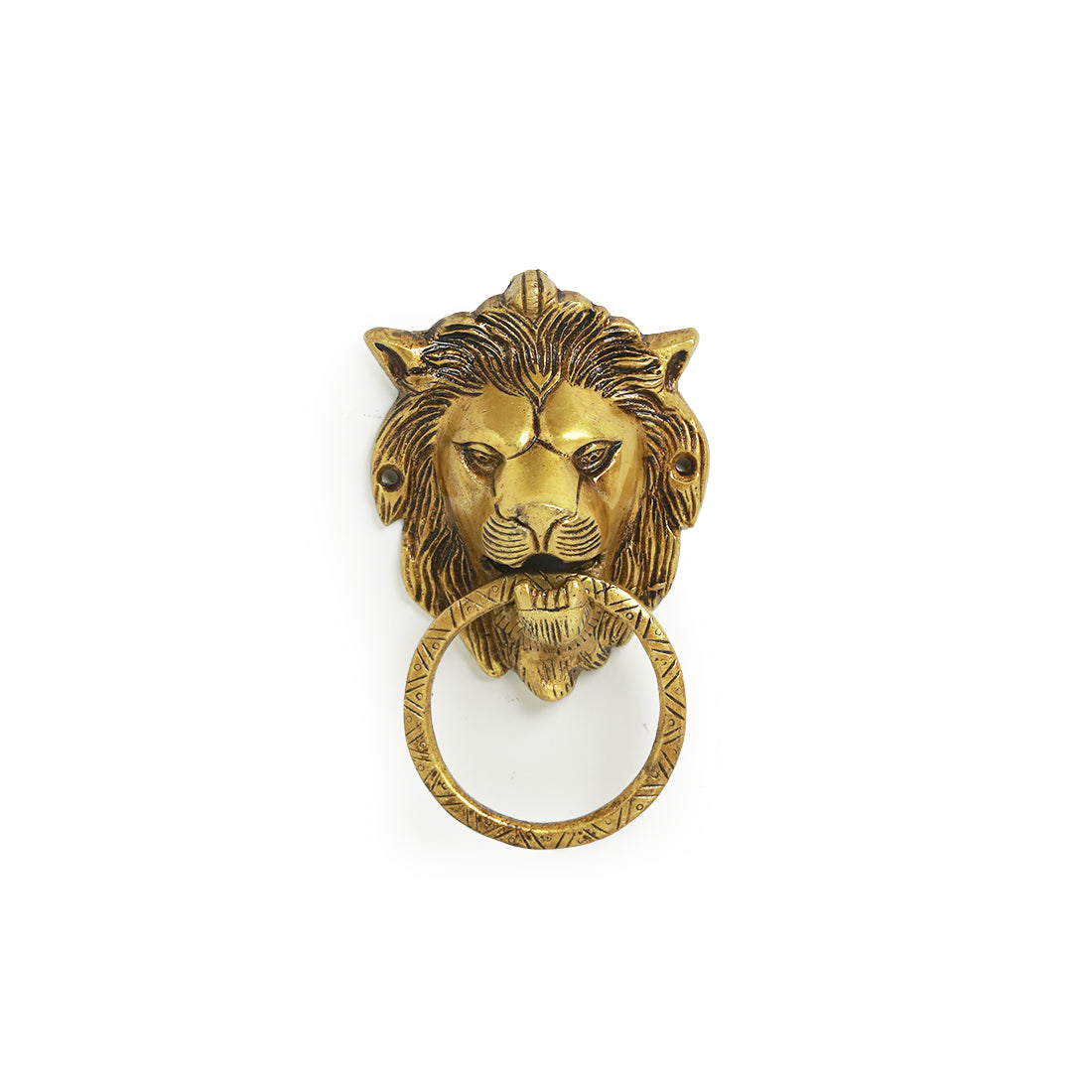 EXCLUSIVELANE 'Lion Laurels' Hand-Etched Cavred Door Knocker In Brass - view 2