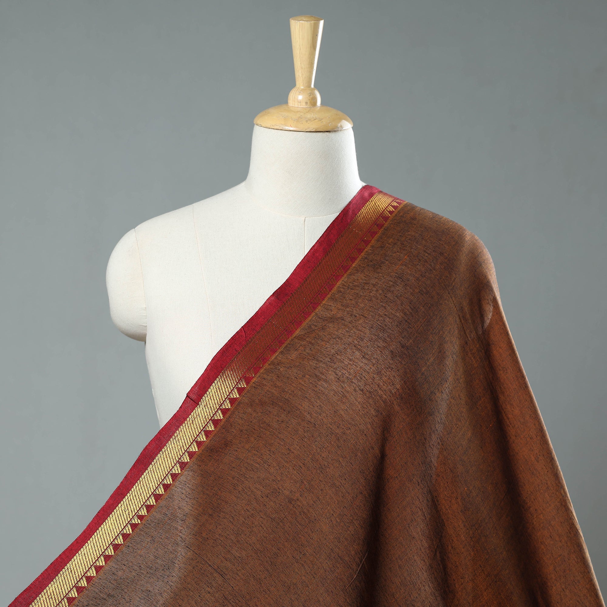 ITOKRI CRAFTS INITIATIVE Brown - Prewashed Dharwad Mercerised Cotton Zari Border Fabric 25