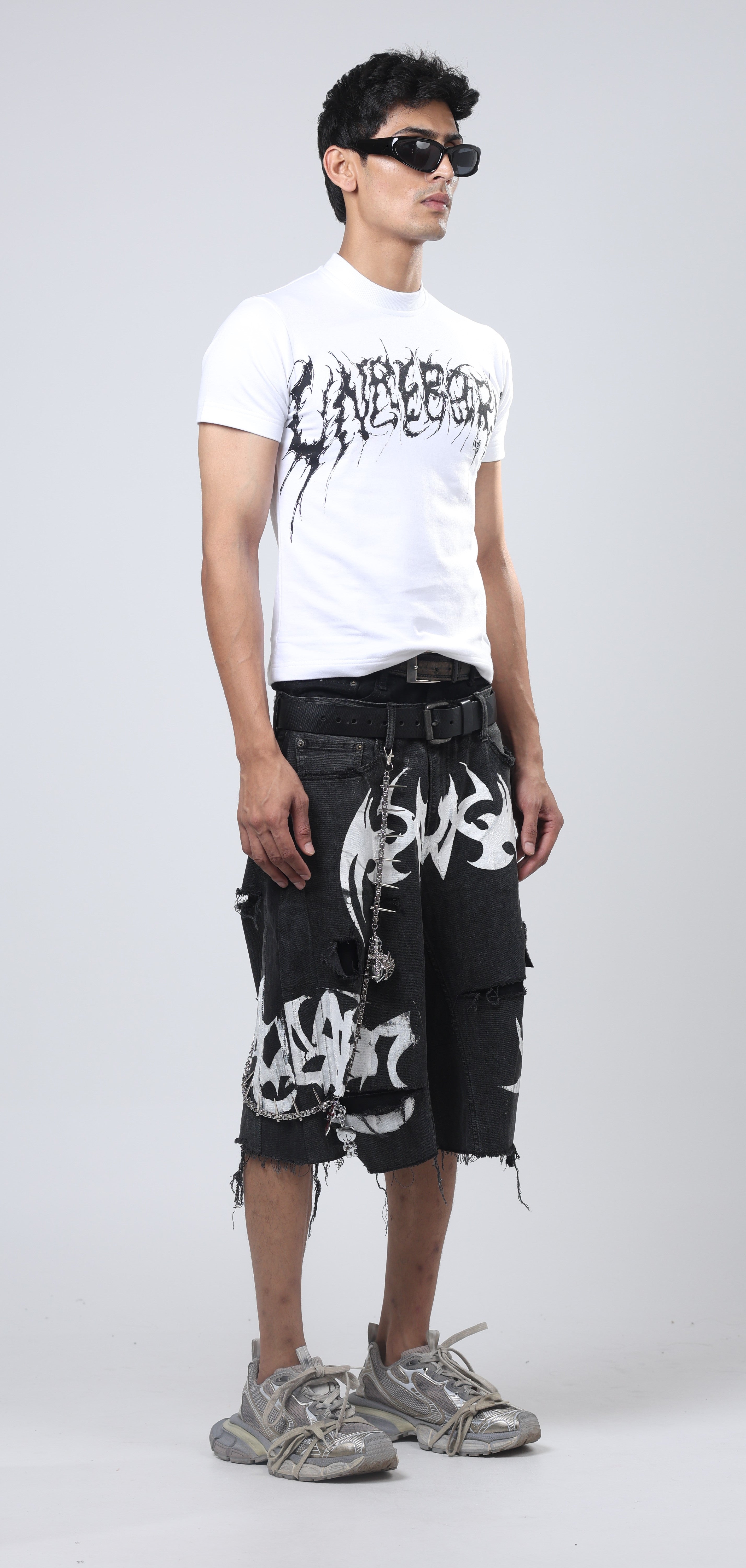 Unreborn Project Nu Metal Denim Jorts Double Belt Black - view 7