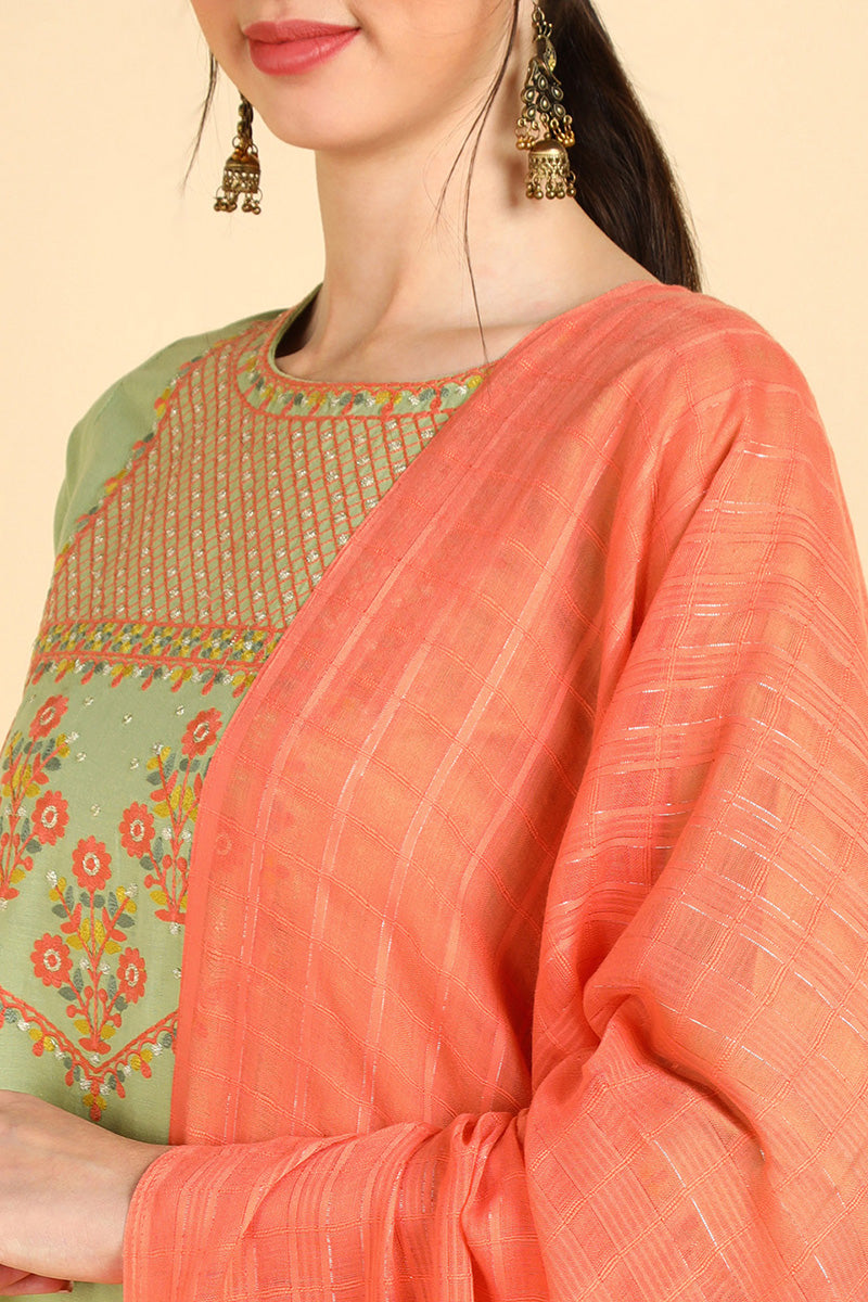 Ahika Green Embroidered Kurta Trousers With Dupatta VKSKD1403 - view 4